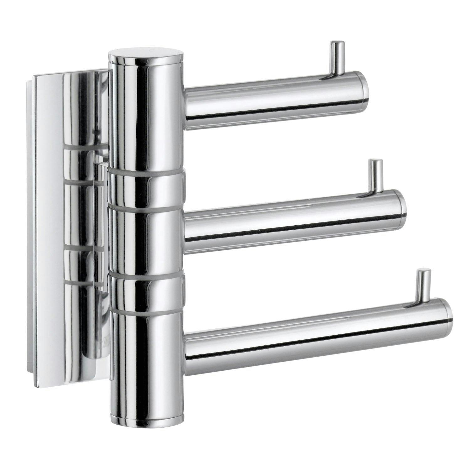 Rackhams Polished Chrome Triple Swing Arm Towel Hooks 95Mm X 120Mm Wall Mounted Bathroom Storage Robe Hooks Clothes Hanger Coat Peg - Image 2