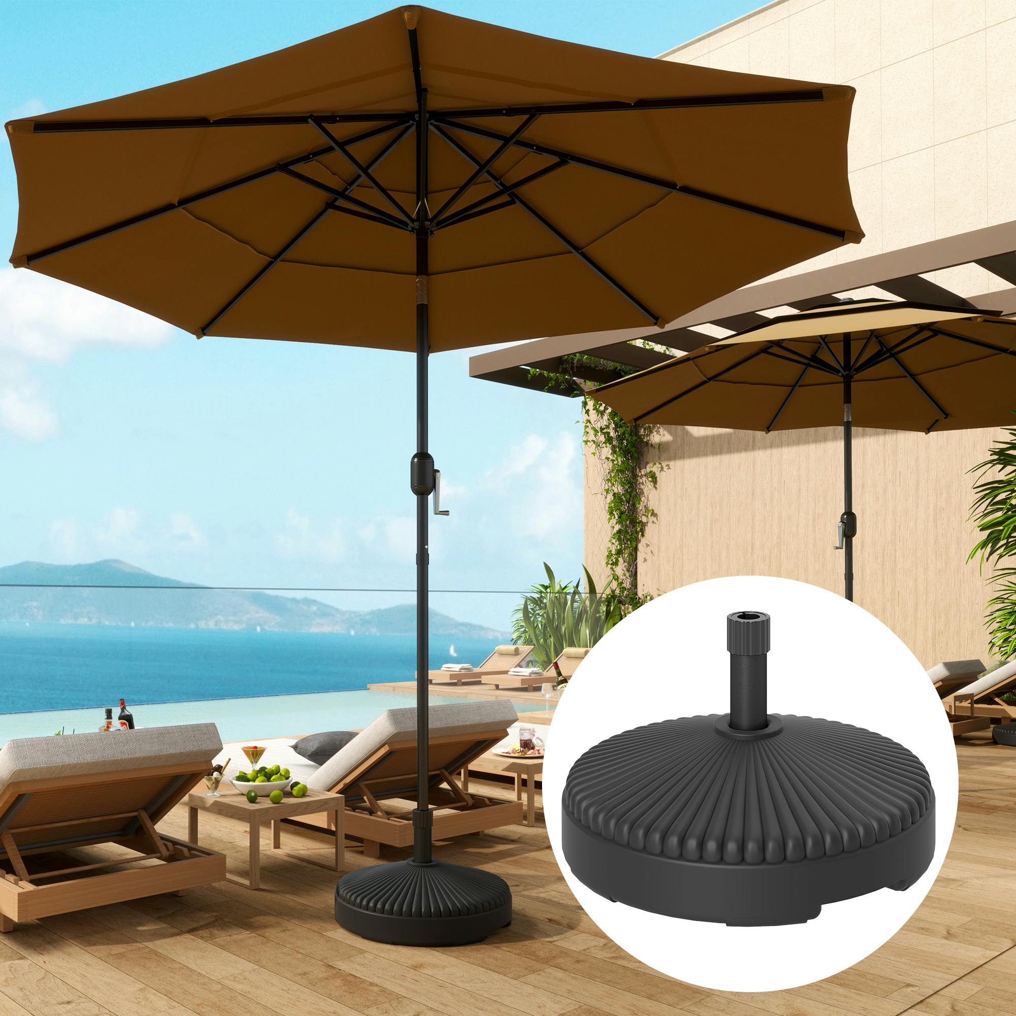 Rackhams Black Garden Parasol Base, 28Kg Sand Filled, 23Kg Water Filled, - Φ55 X 30H Cm - 1 - Centre Pole Umbrella Base