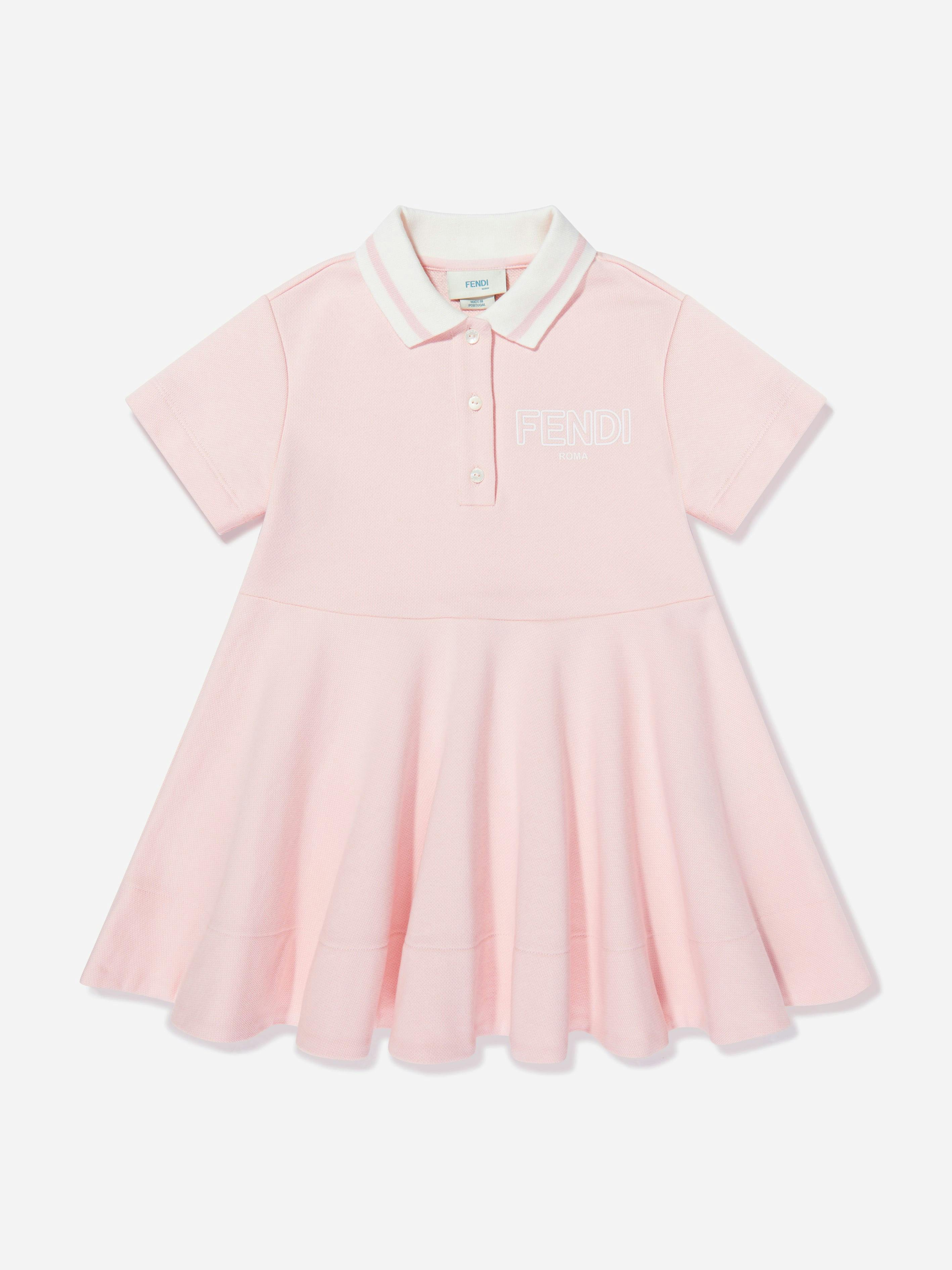 Fendi Kids Girls Pink Logo Polo Dress In - 4 Yrs