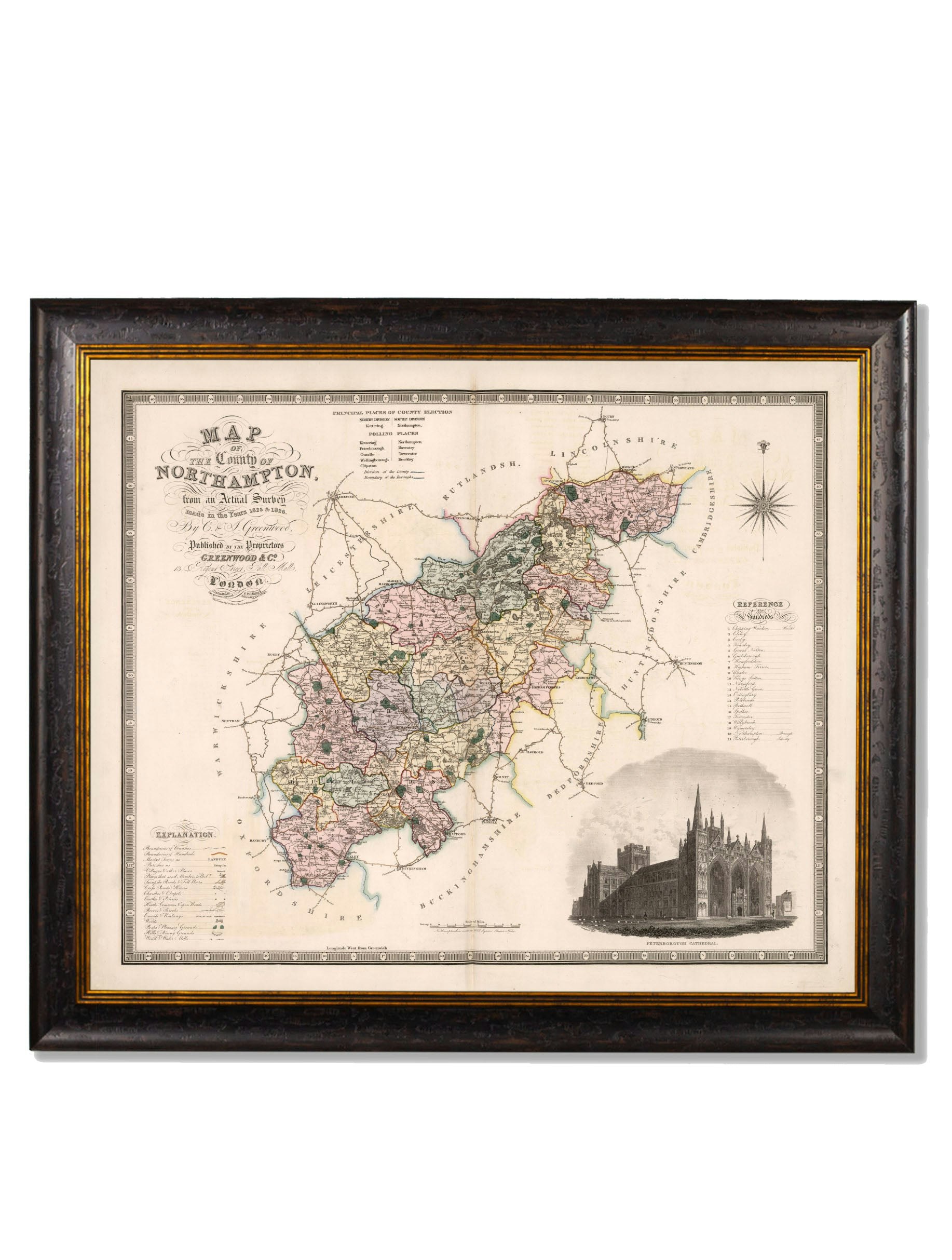 Rackhams Black C.1830 County Maps Of England - 70 X 84Cm - Northampton