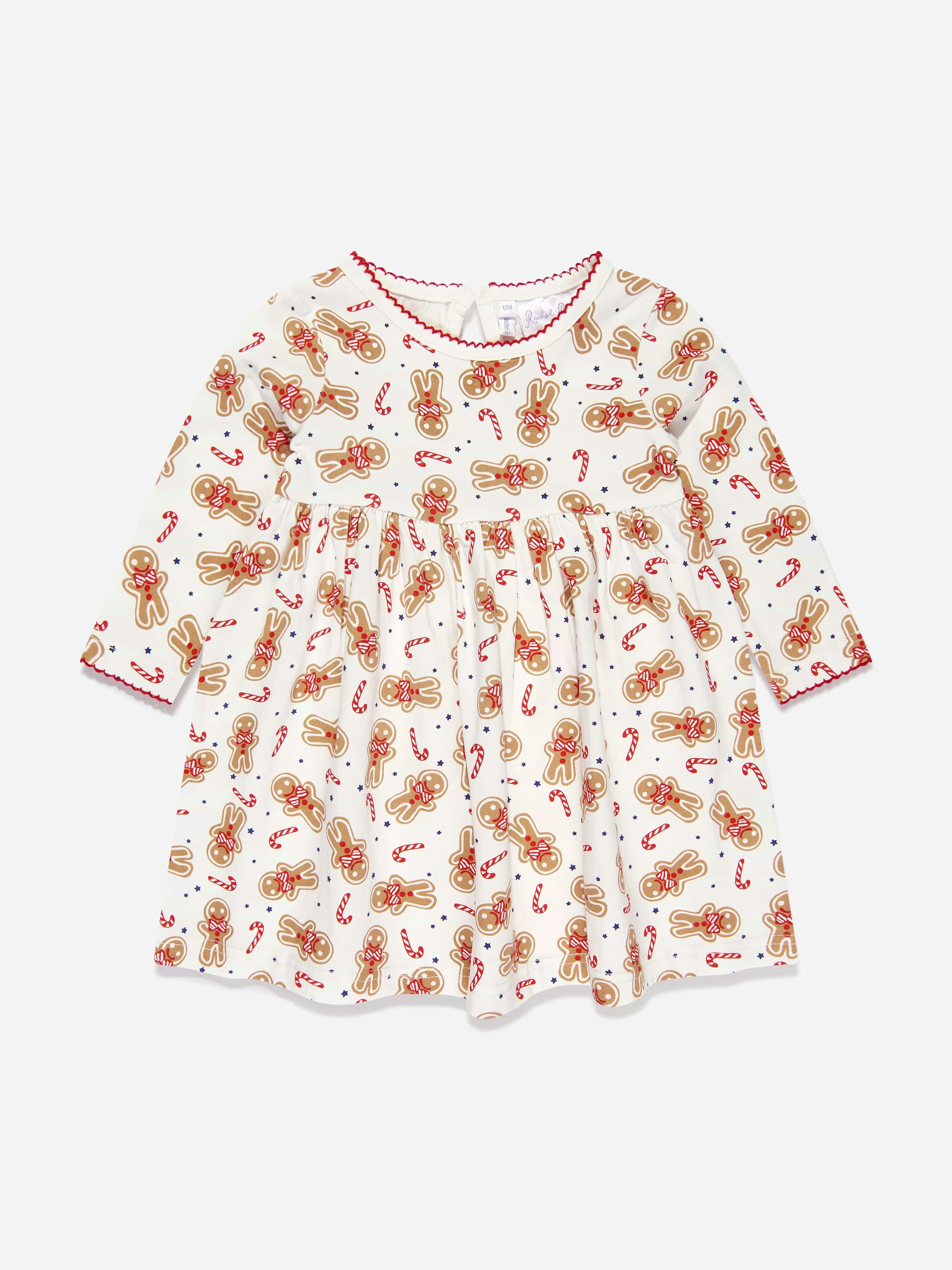 Rachel Riley Women's White/Beige Baby Girls Gingerbread Jersey Dress In - 12 Mths