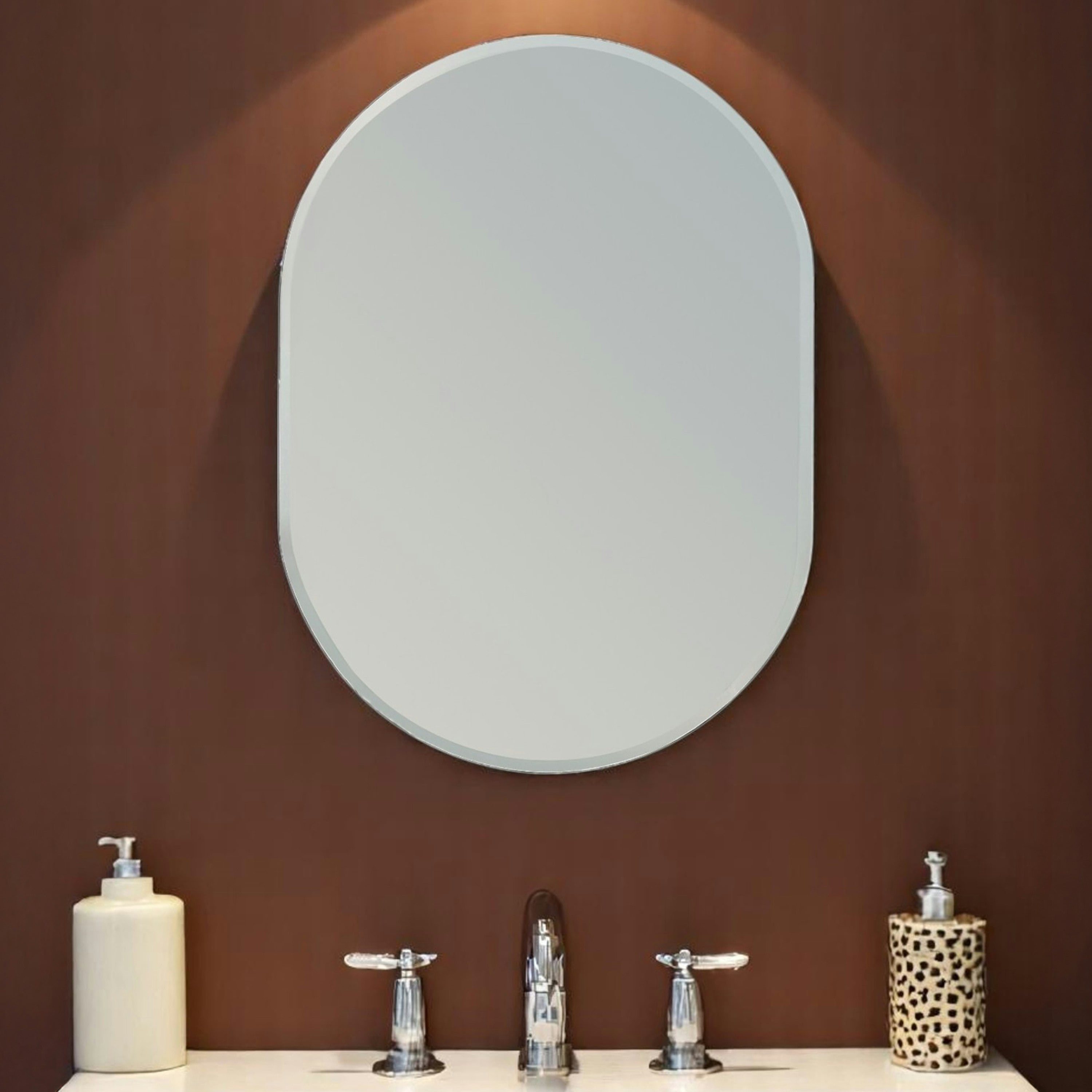 Rackhams Lincoln Oval Wall Mounted Frameless Bevelled Edge Bathroom Mirror 60 X 45Cm