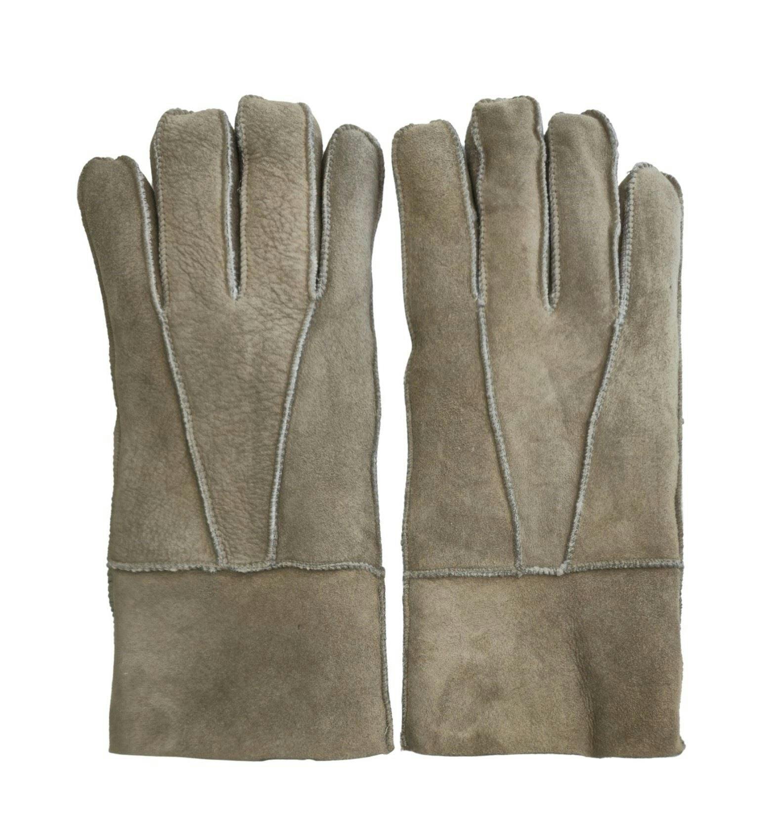 Infinity Leather Unisex Sheepskin Suede Gloves With Roll Up/Down Cuff - Stone - M