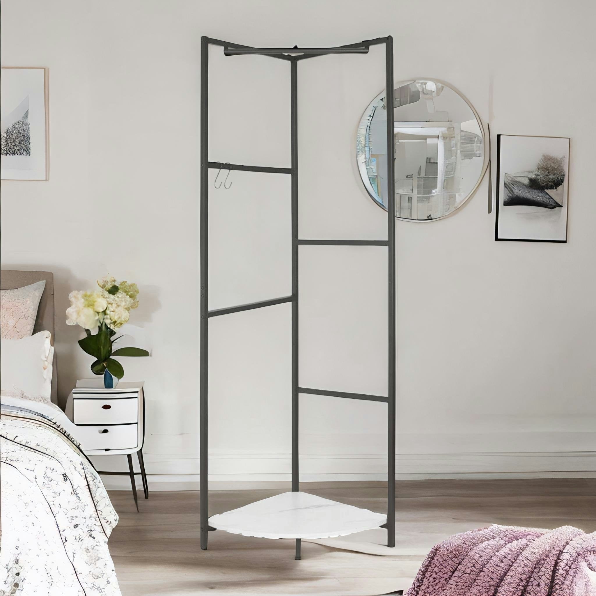 Rackhams Black Heavy Duty Metal Coat Stand With Shelf