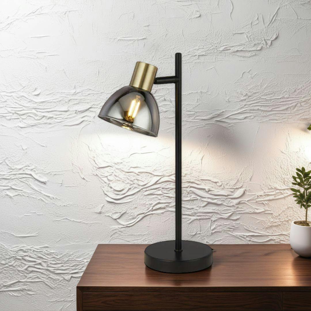 Rackhams Light Elisa Smoked Glass Desk Table Lamp