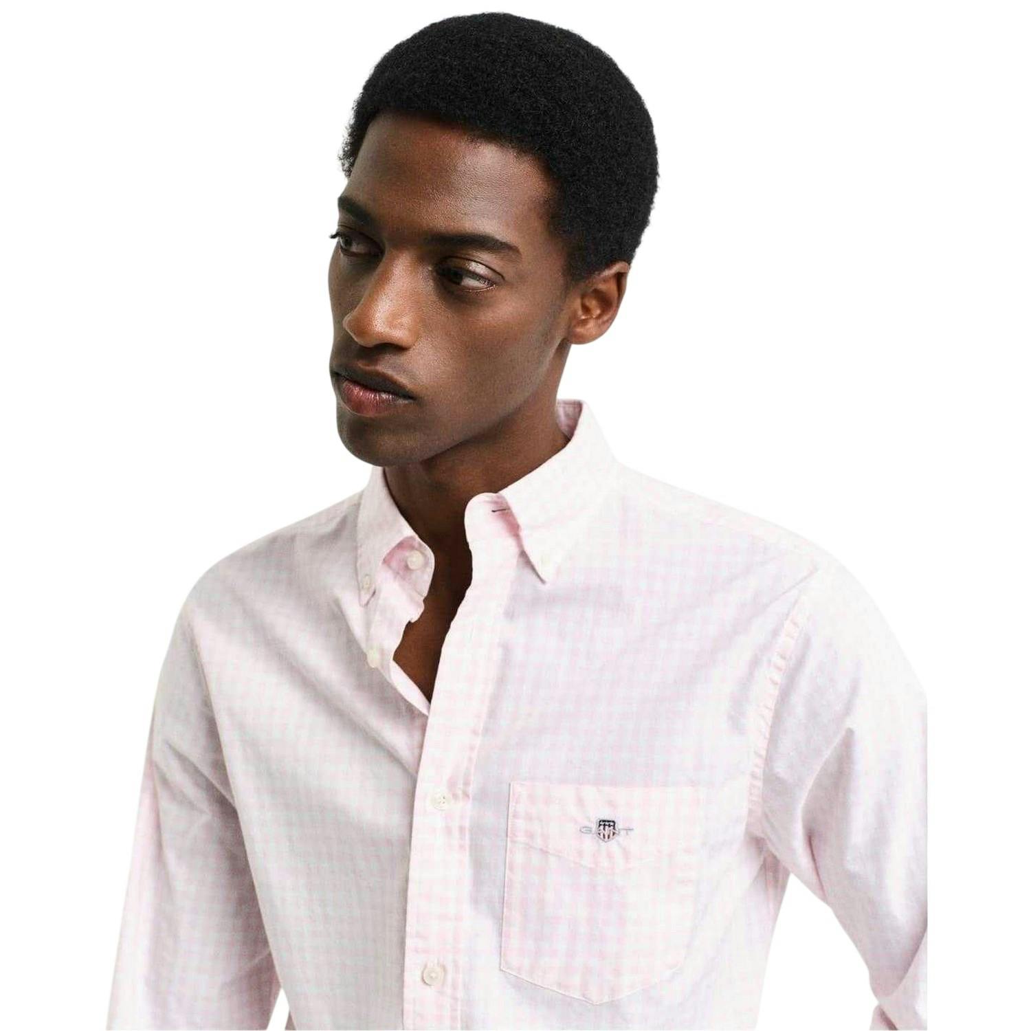 Gant Men's Light/Pink Gingham Regular Shirt - L - 100% Cotton Poplin