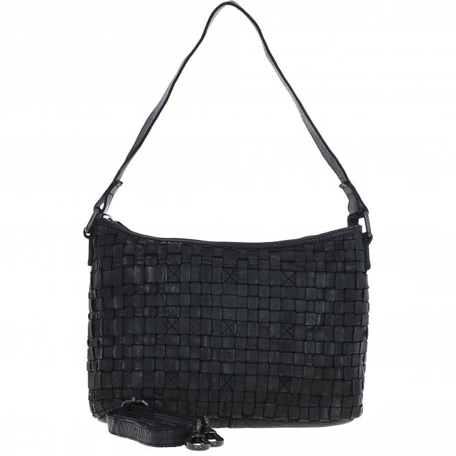 Ashwood Black Vintage Woven Leather Shoulder Bag - One Size - Leather