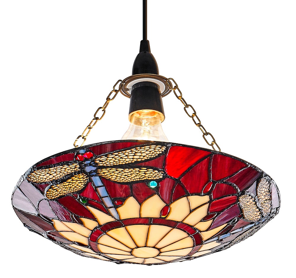 Rackhams Red Traditional Dragonfly Tiffany Glass Easy Fit Pendant Shade