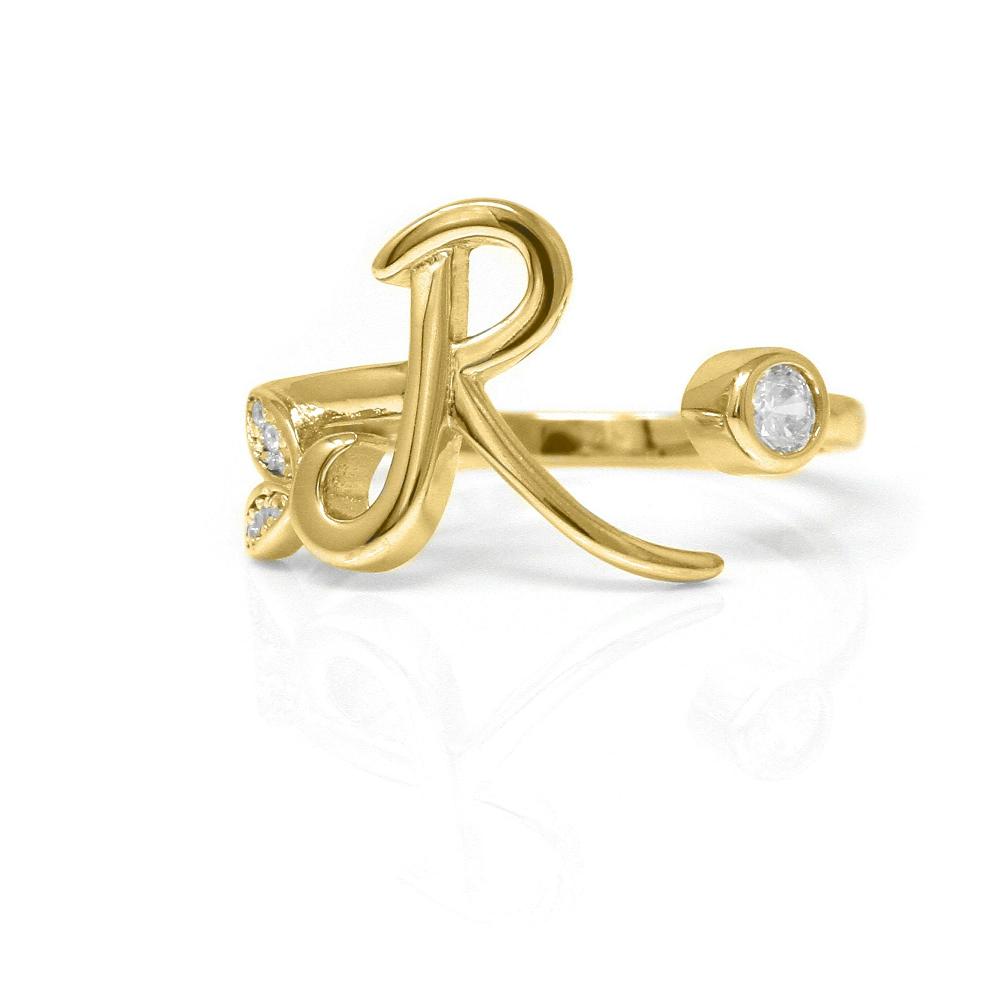 Say It With Yellow/Gold Adjustable Winged Initial Ring - Plated - R