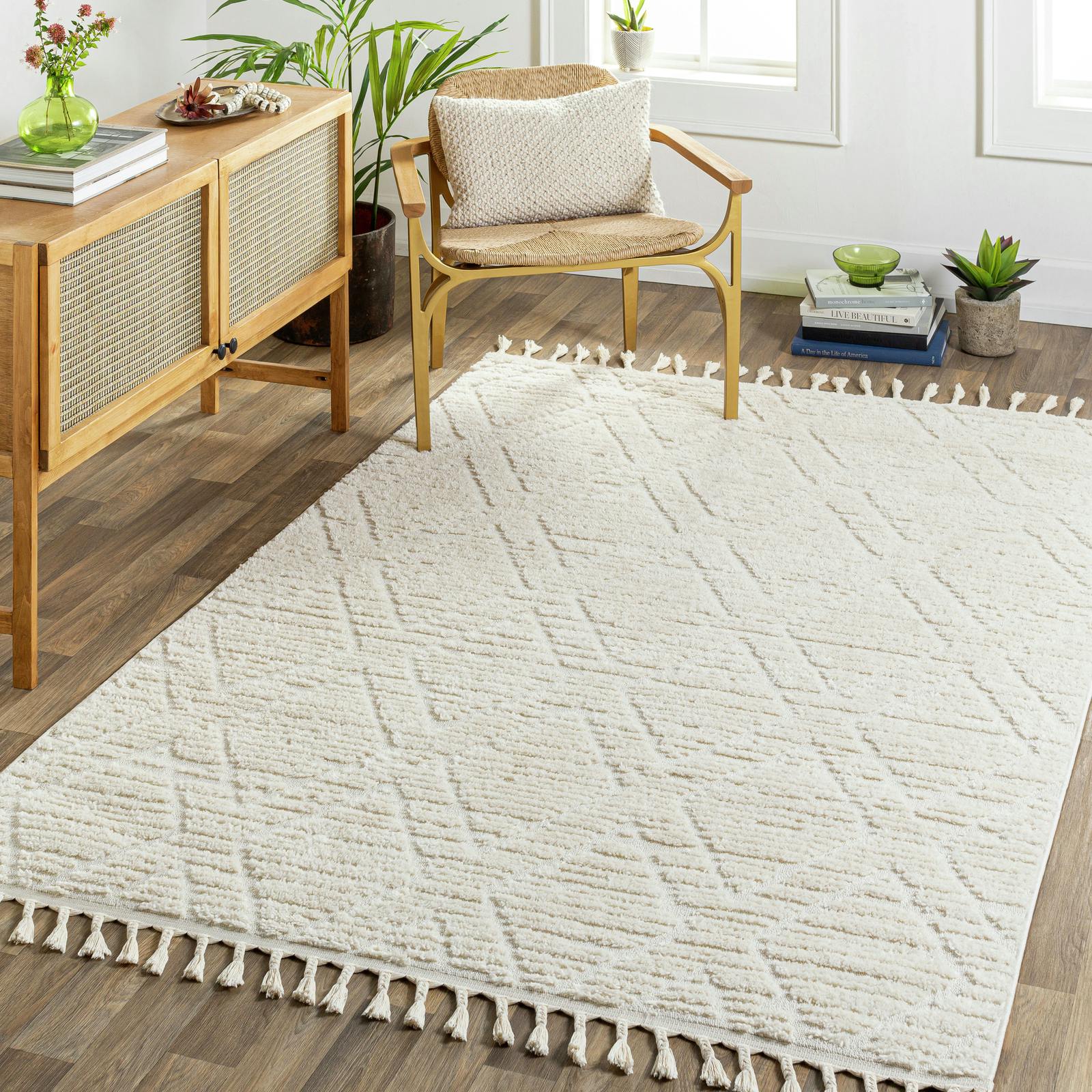 Livabliss Grey/Ivory Nora-Geometric High Pile Fringe Rug - 160 X 213 Cm