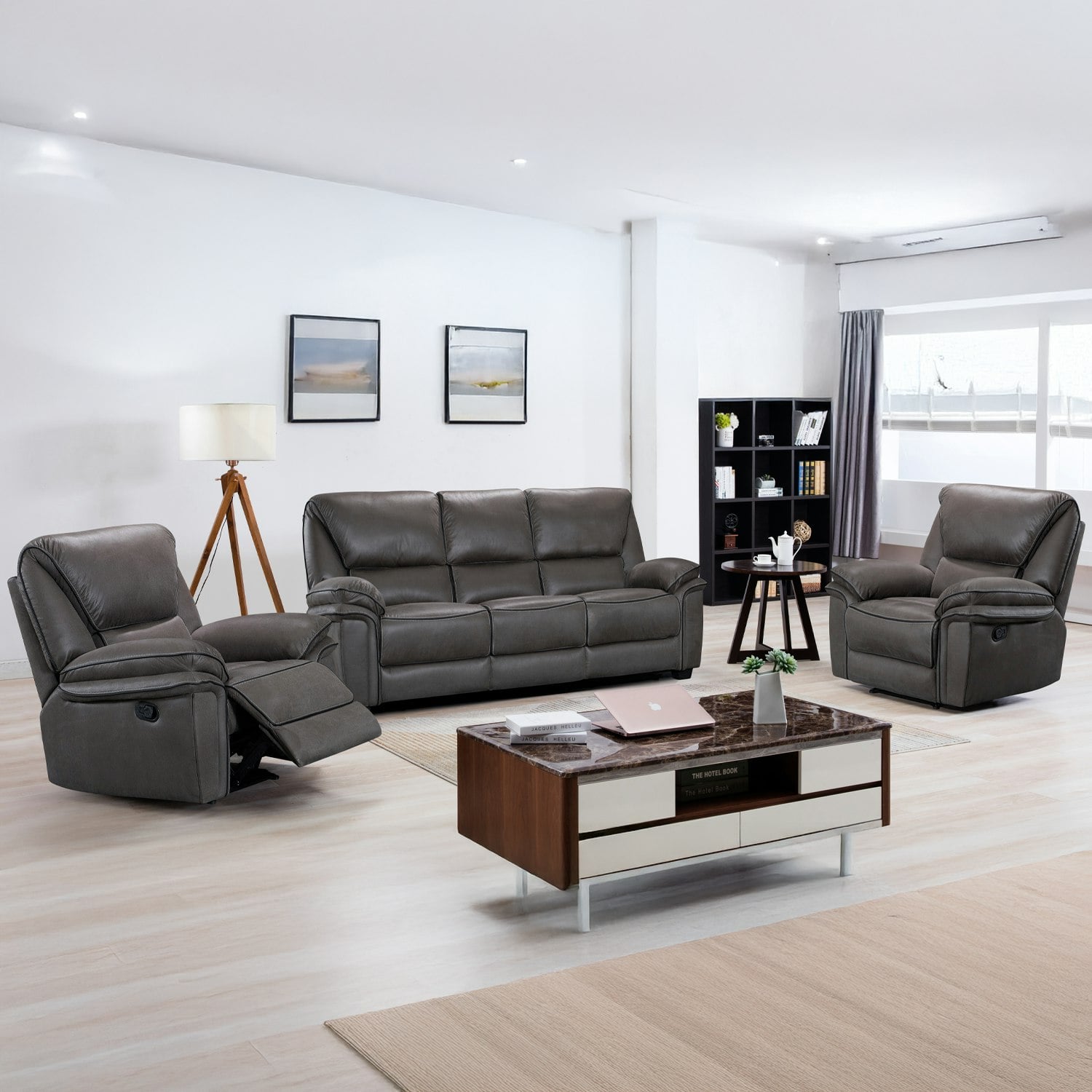 Rackhams Grey Boston Suede Fabric 3 Piece Sofa Suite Sofa Suite