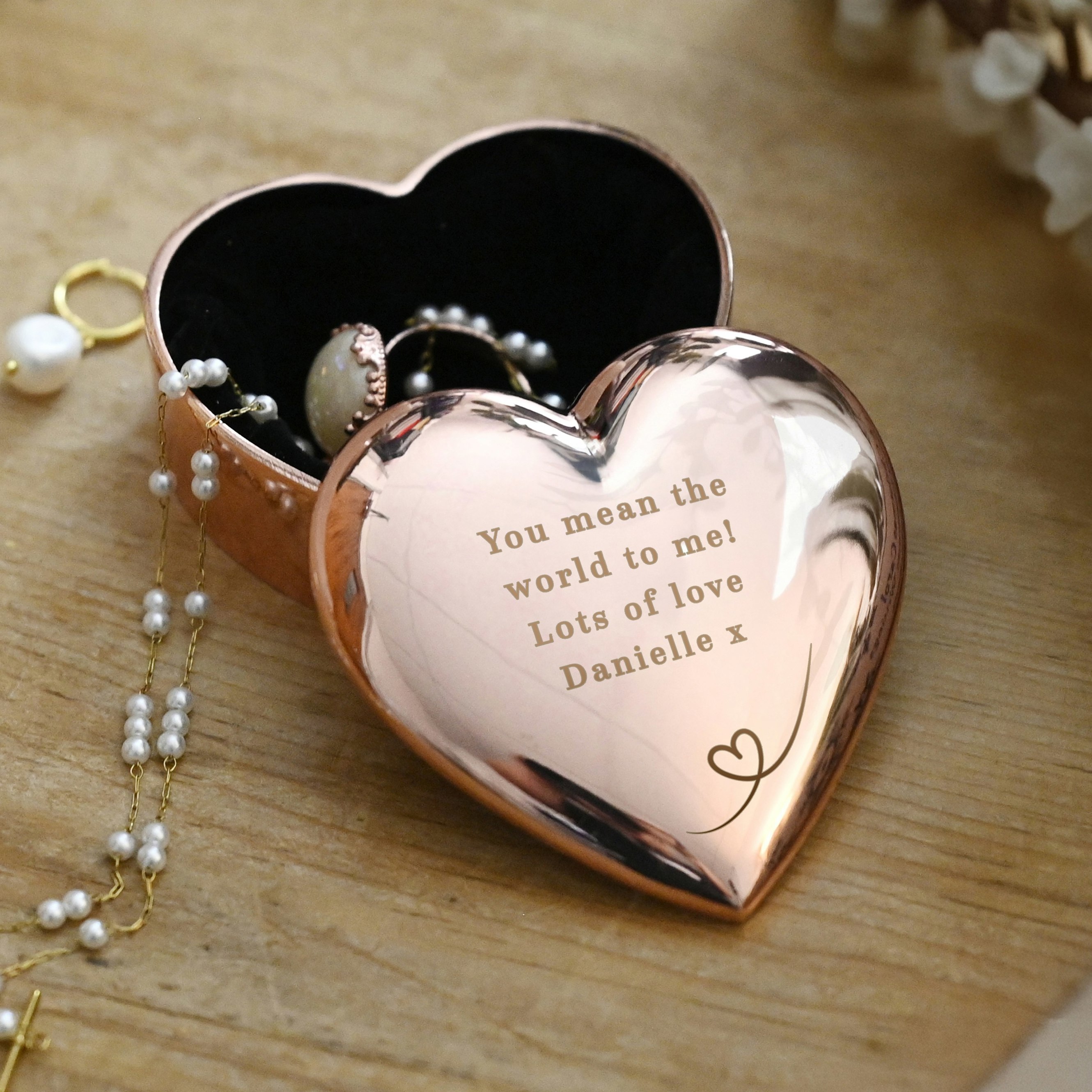 Personalised Memento Company Gold Personalised Rose Heart Trinket Box - Rose