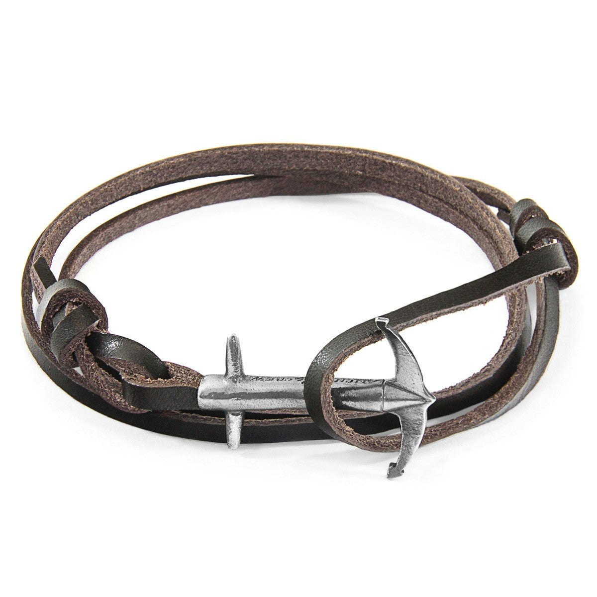 Anchor & Crew Dark/Brown/Silver Admiral Anchor And Flat Leather Bracelet
