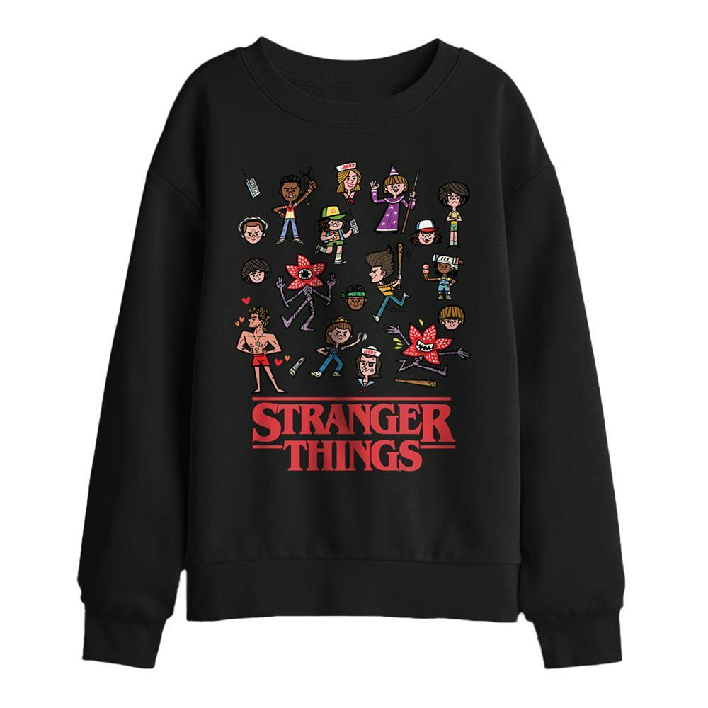 Stranger Things Black Kids Cartoon Characters Sweatshirt - 7-8 Years - 50% Cotton/50% Polyester