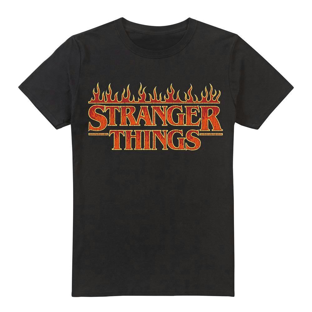 Stranger Things Men's Black Vintage Flaming Logo T-Shirt - 3XL