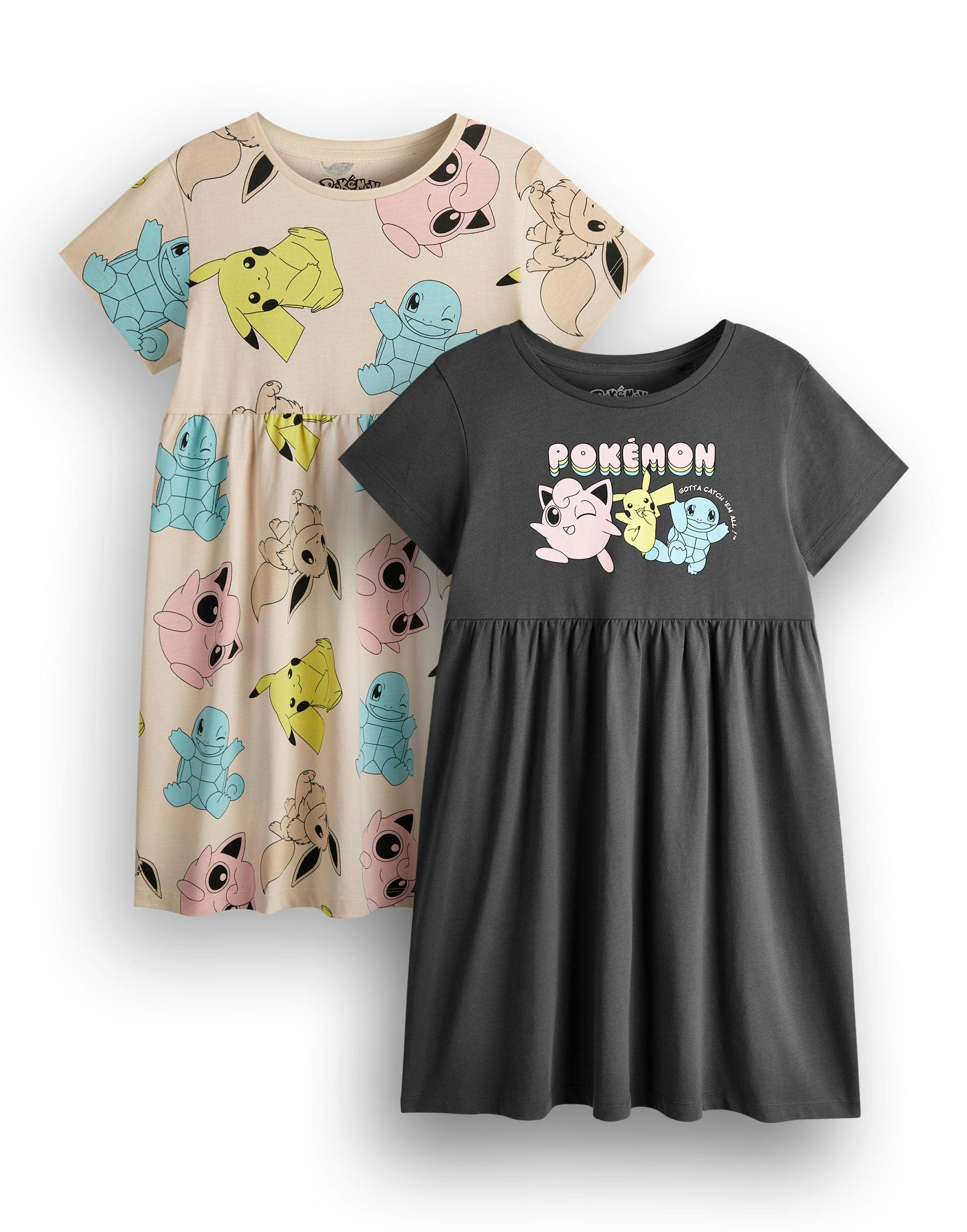 Vanilla Underground Girls Dark/Grey Pokemon Multicoloured Multi Character 2 Pack Dress - 9-10 Years