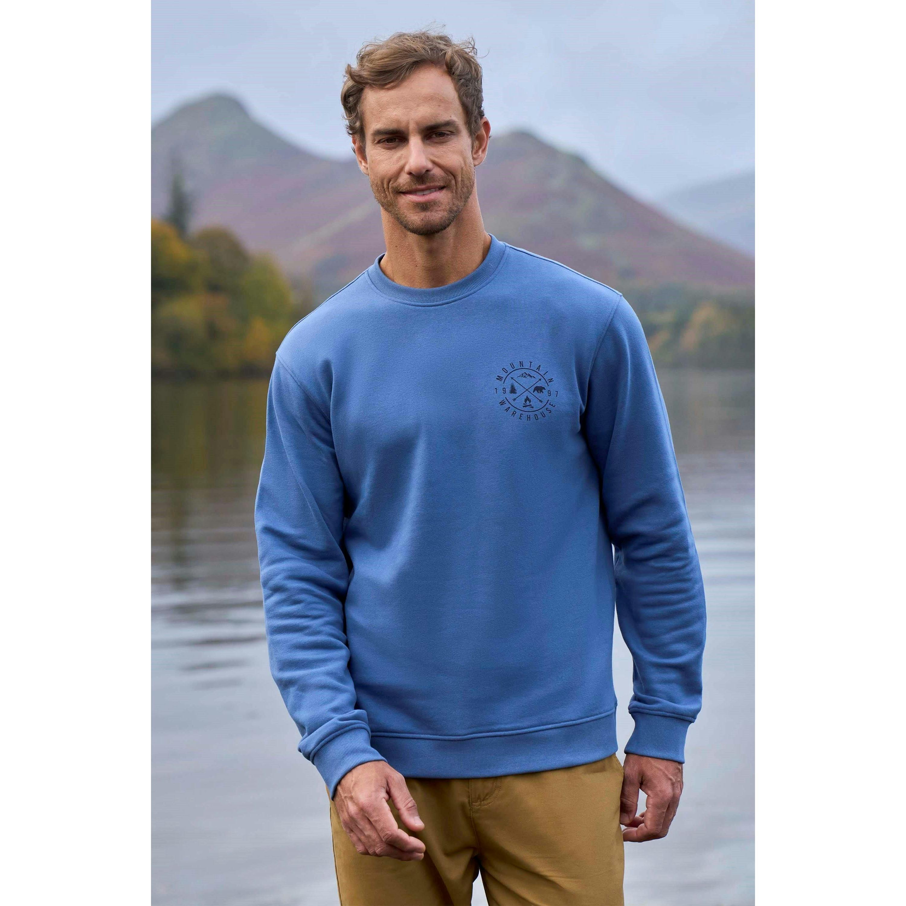 Mountain Warehouse Men's Blue Mountain Crew Neck Sweatshirt - M - 60% Cotton/40% Polyester