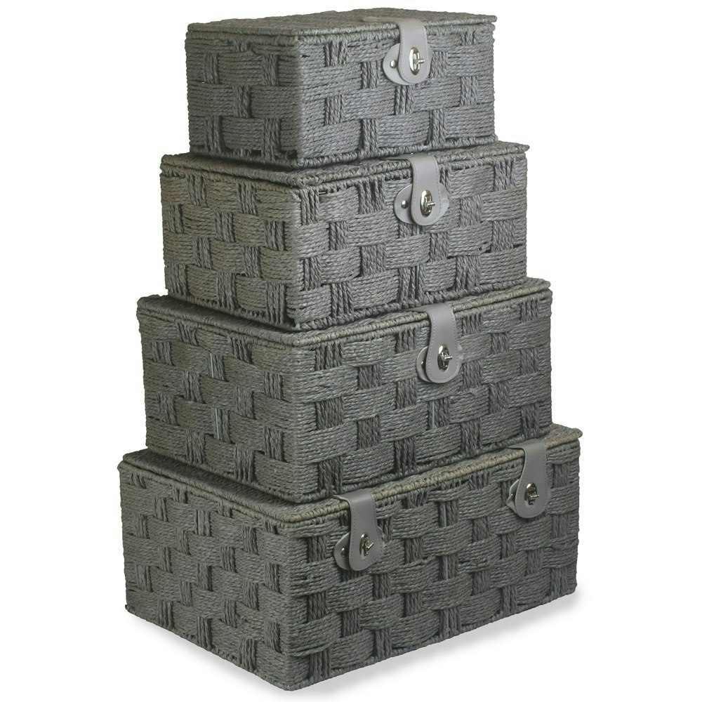 Rackhams Grey Twisted Paper Rope Storage Basket - Set Of 4