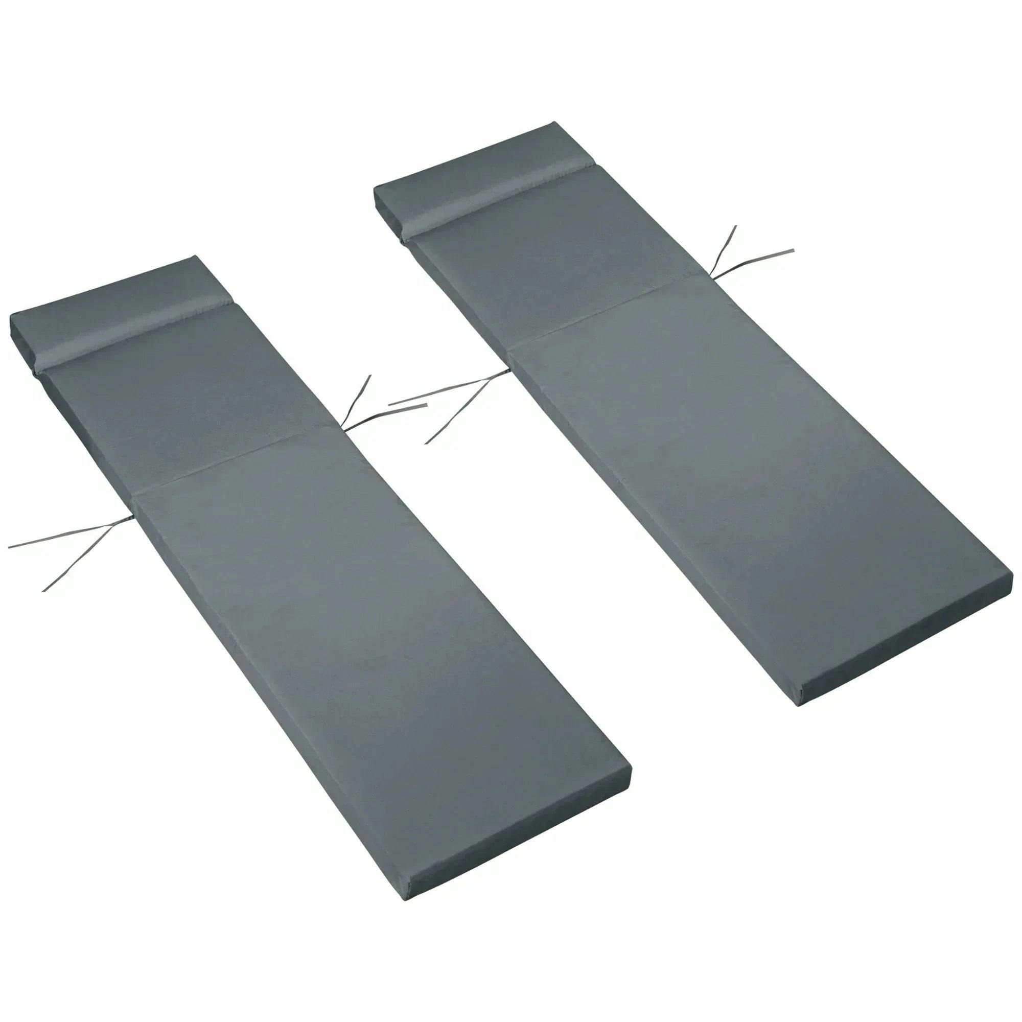 Rackhams Dark/Grey Set Of 2 Sun Lounger Cushions, Replacement Cushions For Rattan Furniture With Ties, 196 X 55 Cm, Cushion Only,