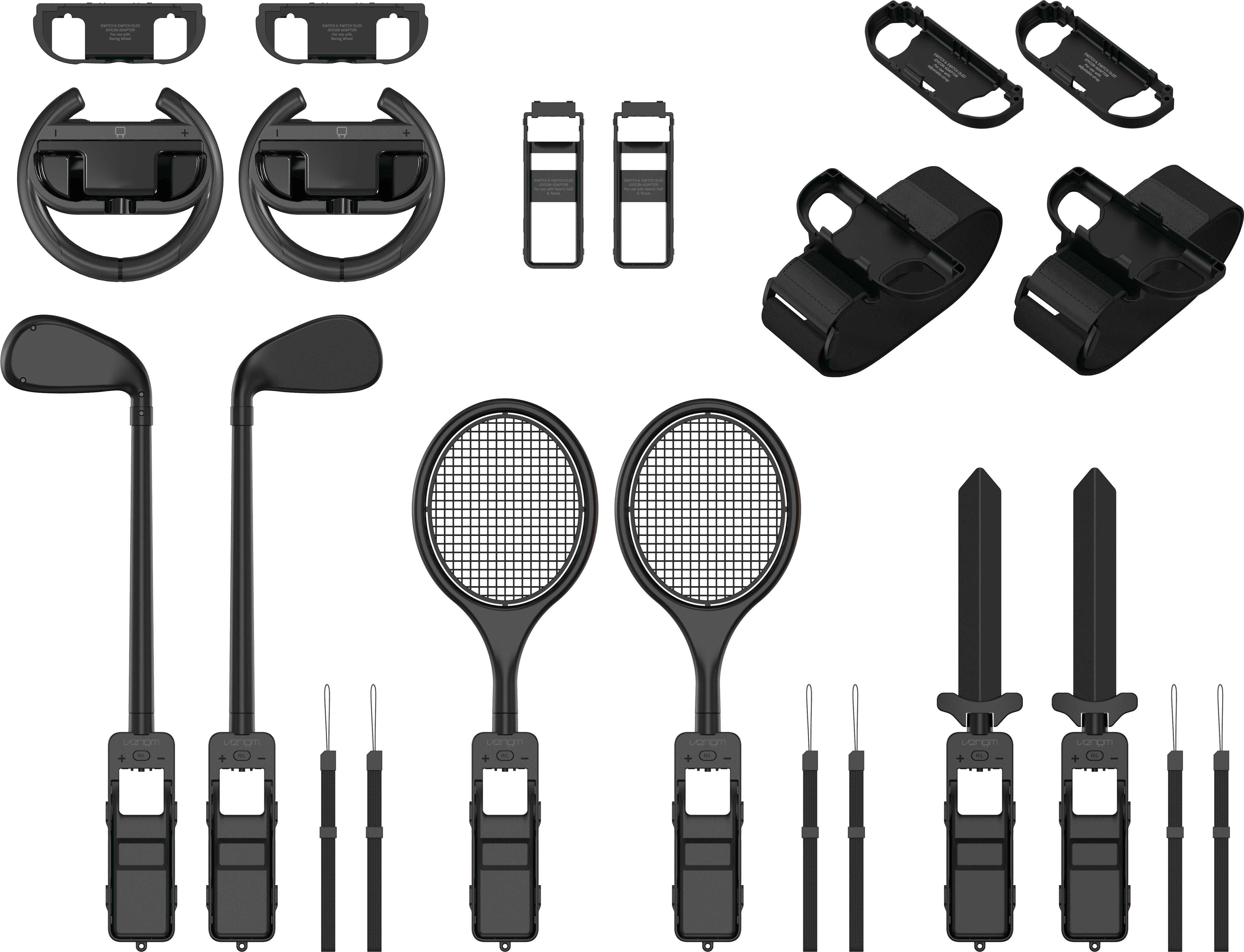 Venom 10-In-1 Sports Kit For Nintendo Switch 2, With Steering Wheels, Golf Clubs, Tennis Rackets, Swords & Leg Straps, Joy-Con Adapter Pack