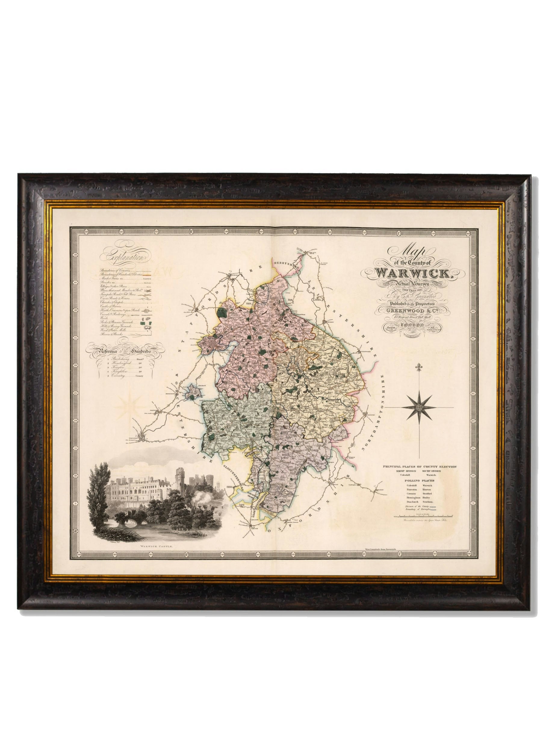 Rackhams Black C.1830 County Maps Of England - 70 X 84Cm - Warwickshire