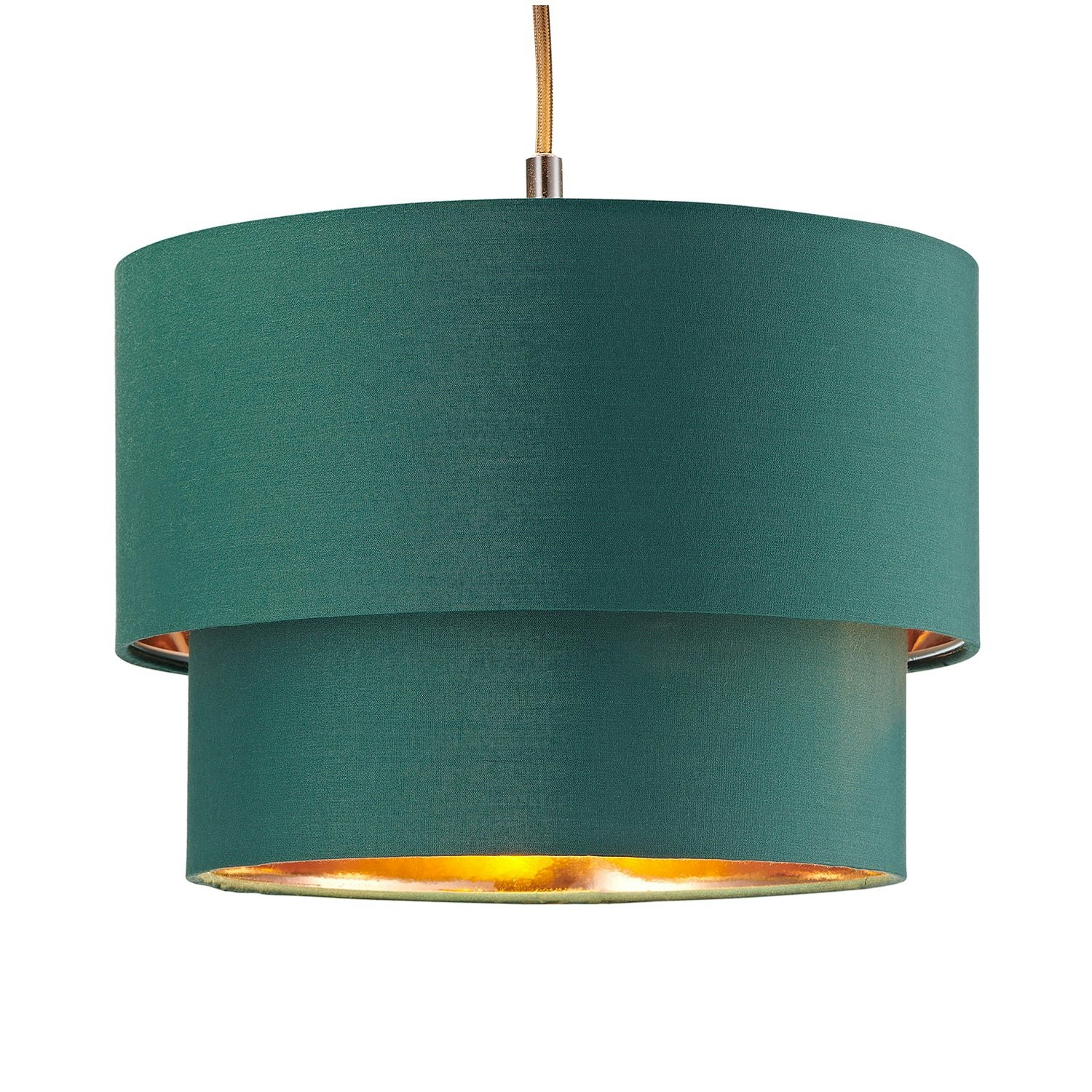 Rackhams Green Modern 10" Forest Cotton Double Tier Ceiling Shade With Shiny Copper Inner