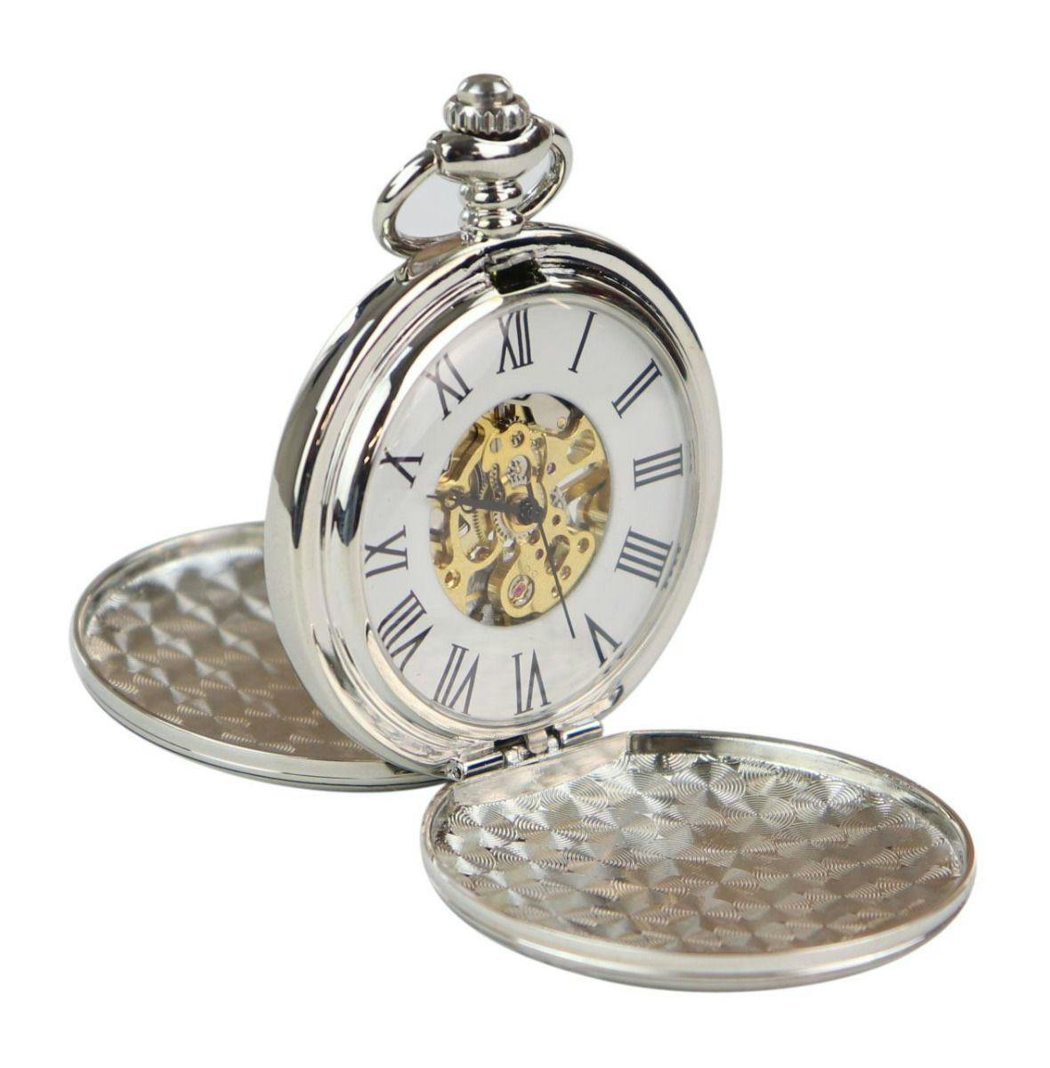 Truclothing Silver Classic Mechanical Pocket Watch Peaky Blinders Vintage Skeleton Automatic - One Size