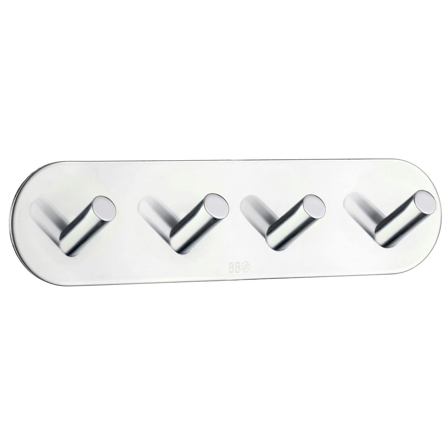 Rackhams Chrome Stainless Steel Quadruple Towel Hook (192 X 48Mm) Self Adhesive Bathroom Wall Mounted