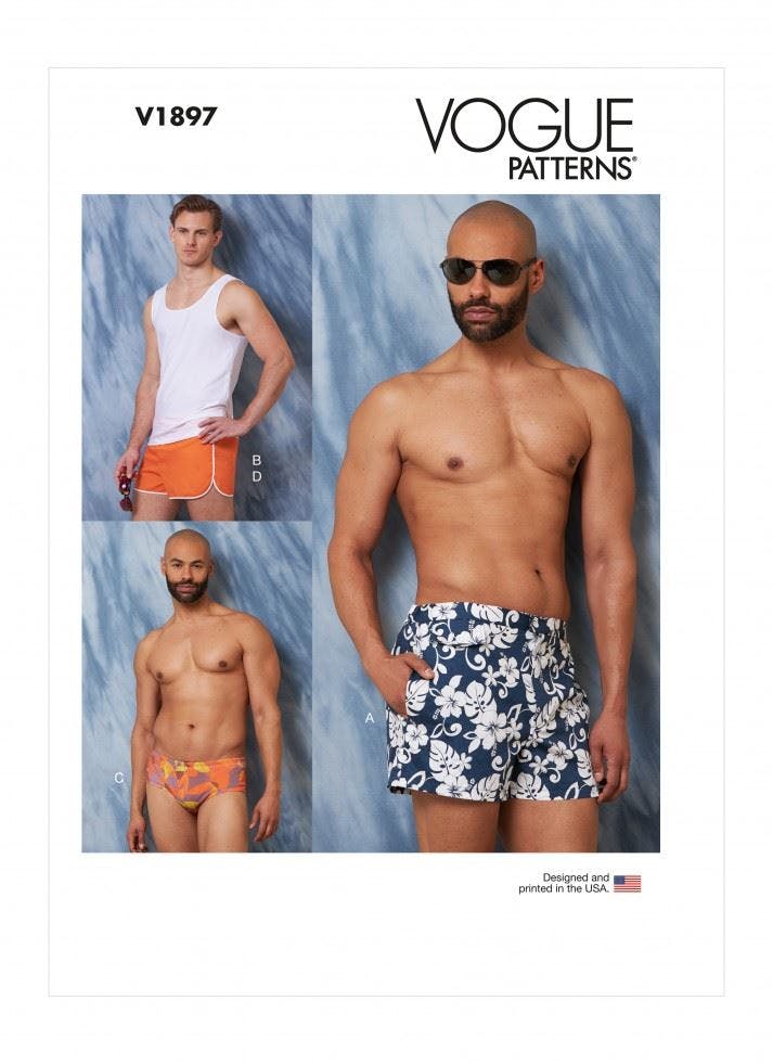 Vogue Men's Sewing Pattern 1897, Swimwear, Tops For Xm (S-M-L) - Intermediate - Xn (Xl-Xxl-Xxxl)
