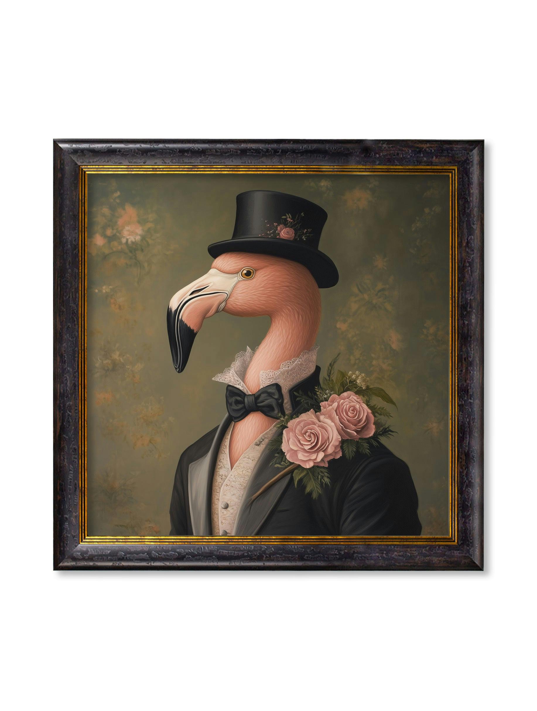 Rackhams Black/Gold Baron Von Blush - Gentleman Flamingo Oxford Square Frame - 96 X 96Cm
