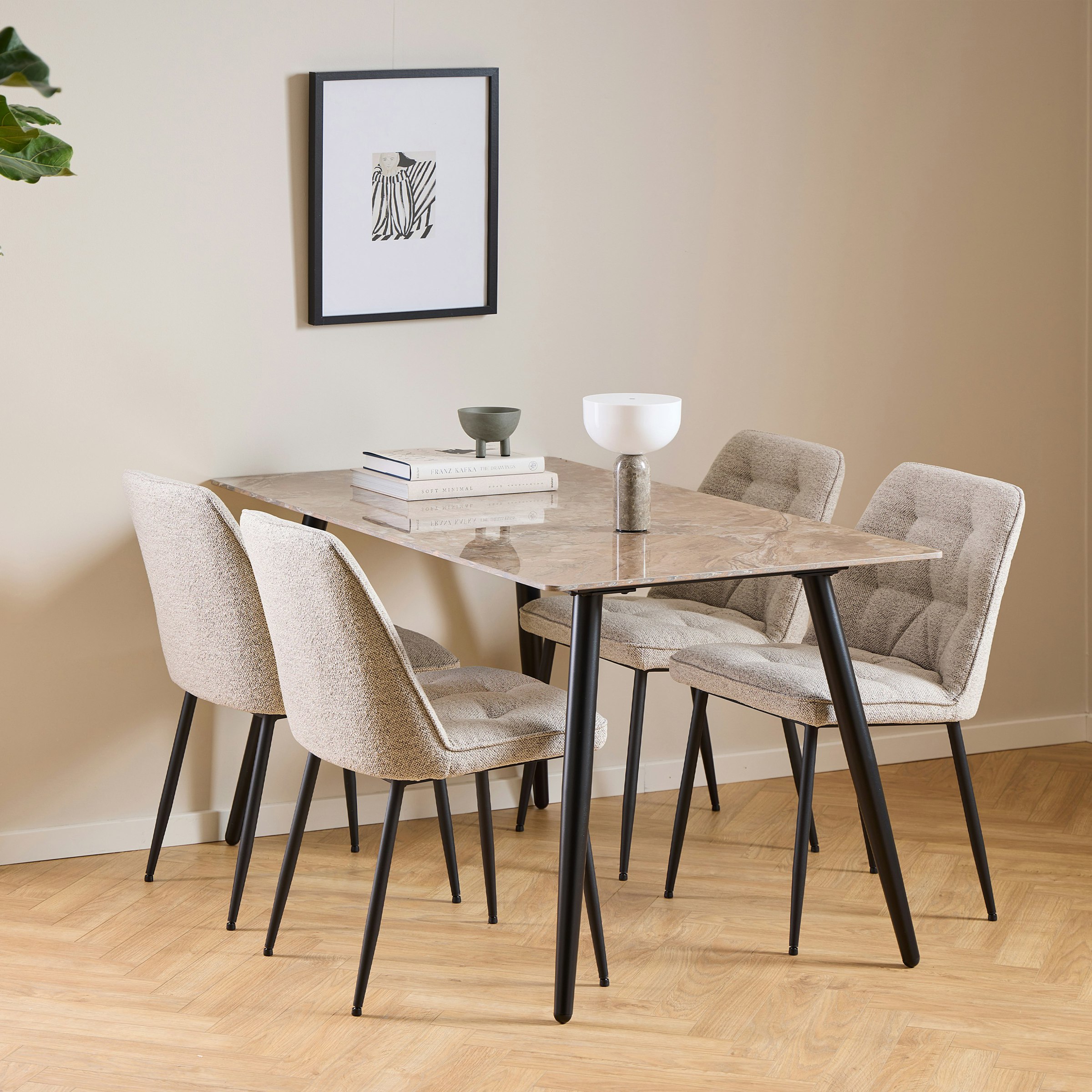 Furniture To Go Brown/Black/Beige Wicklow Ceramic Dining Table / 140X75cm Included Brooke Dining Chairs In Monza - No Size 4