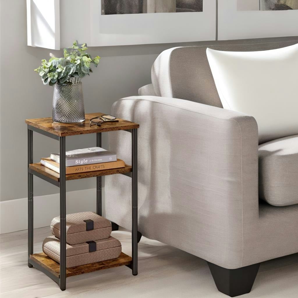 Rafaelo Mobilia Brown 3 Tier Square Side Table With Steel Frame
