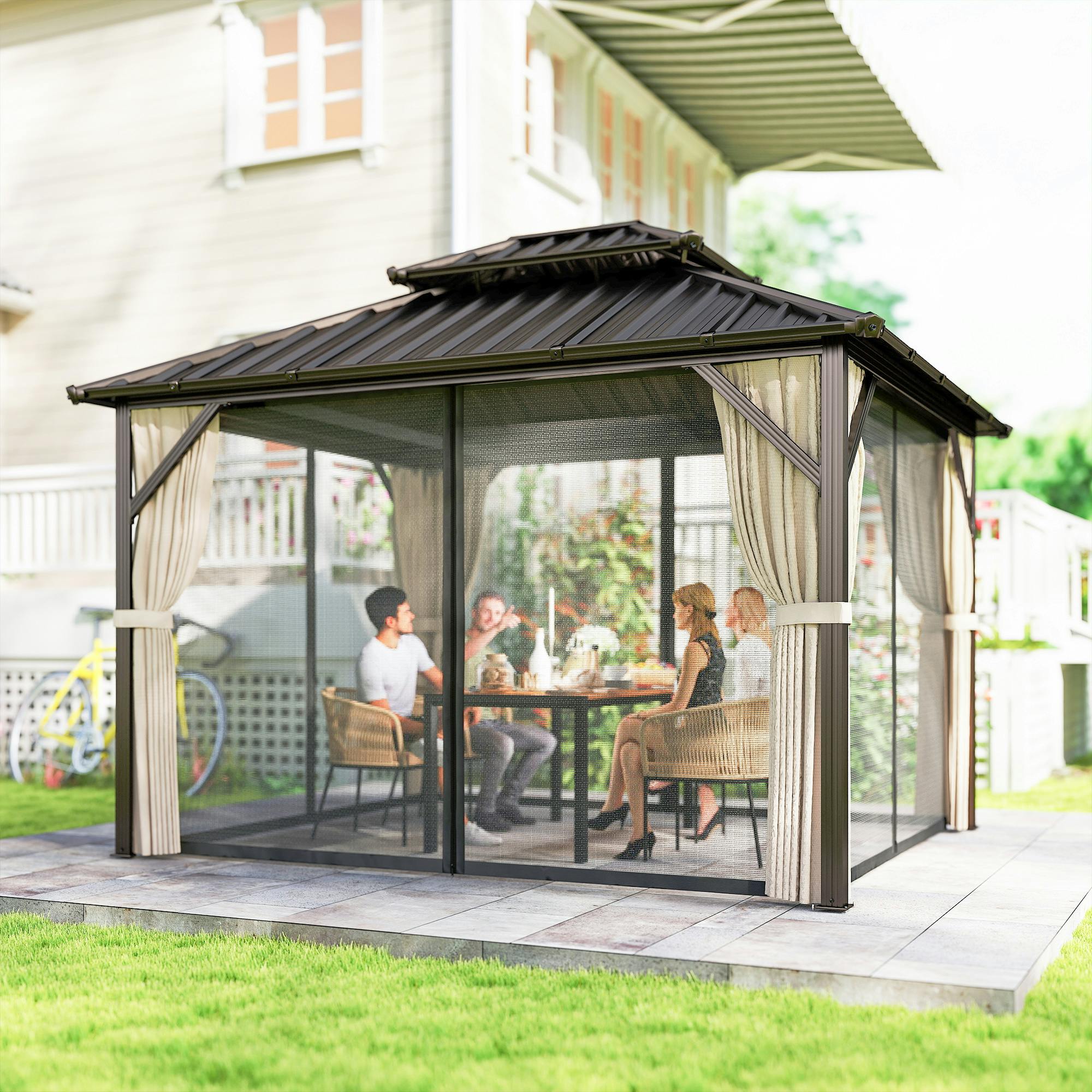 Rackhams Brown 3 X 3/3.6 M Hardtop Gazebo Canopy With Aluminium Frame, Garden Gazebo - 3 X 3 M - Hardtop Gazebo