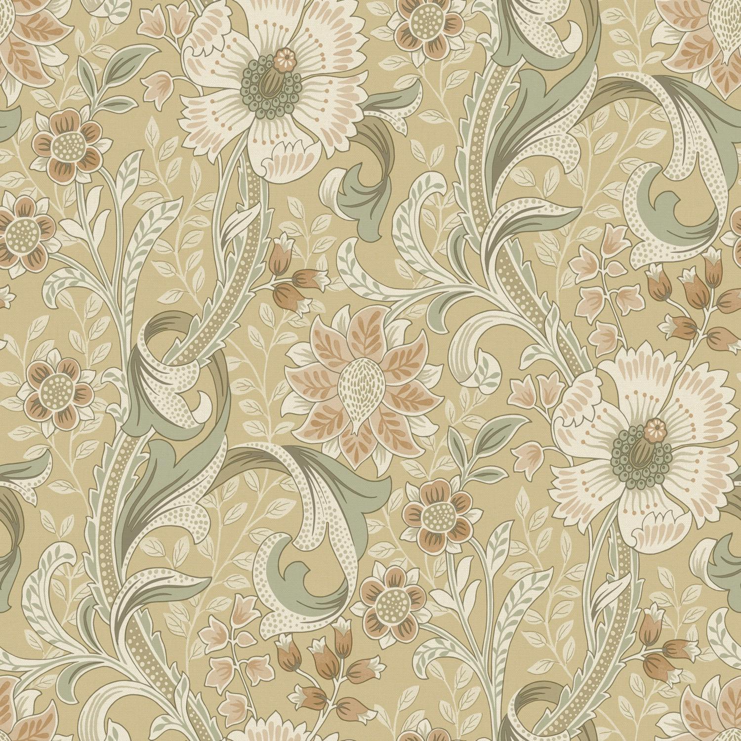 Grandeco Yellow Boutique Traditional Floral Trail Pvc-Free Eco Wallpaper, Neutral