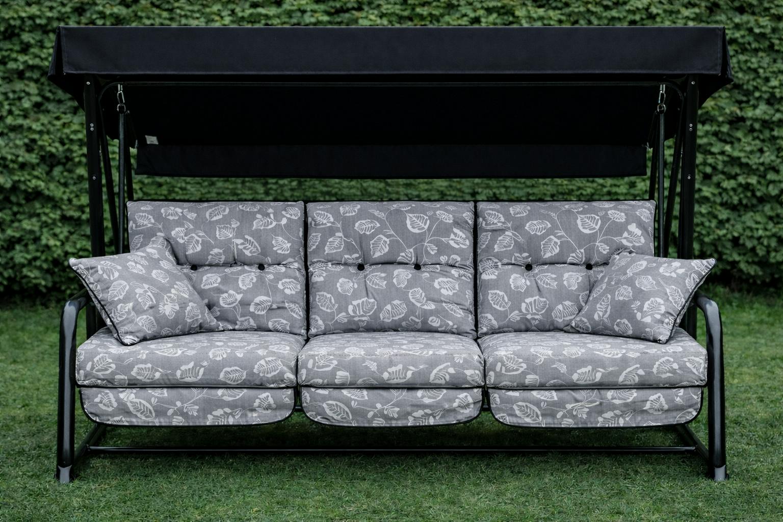 Rackhams Grey Replacement Cushion Only Vienna Deluxe 3 Seater Garden Hammock (Pattern Options Available) - Aspen Leaf - 153Cm (H) X 140Cm (W) X 121Cm (D)