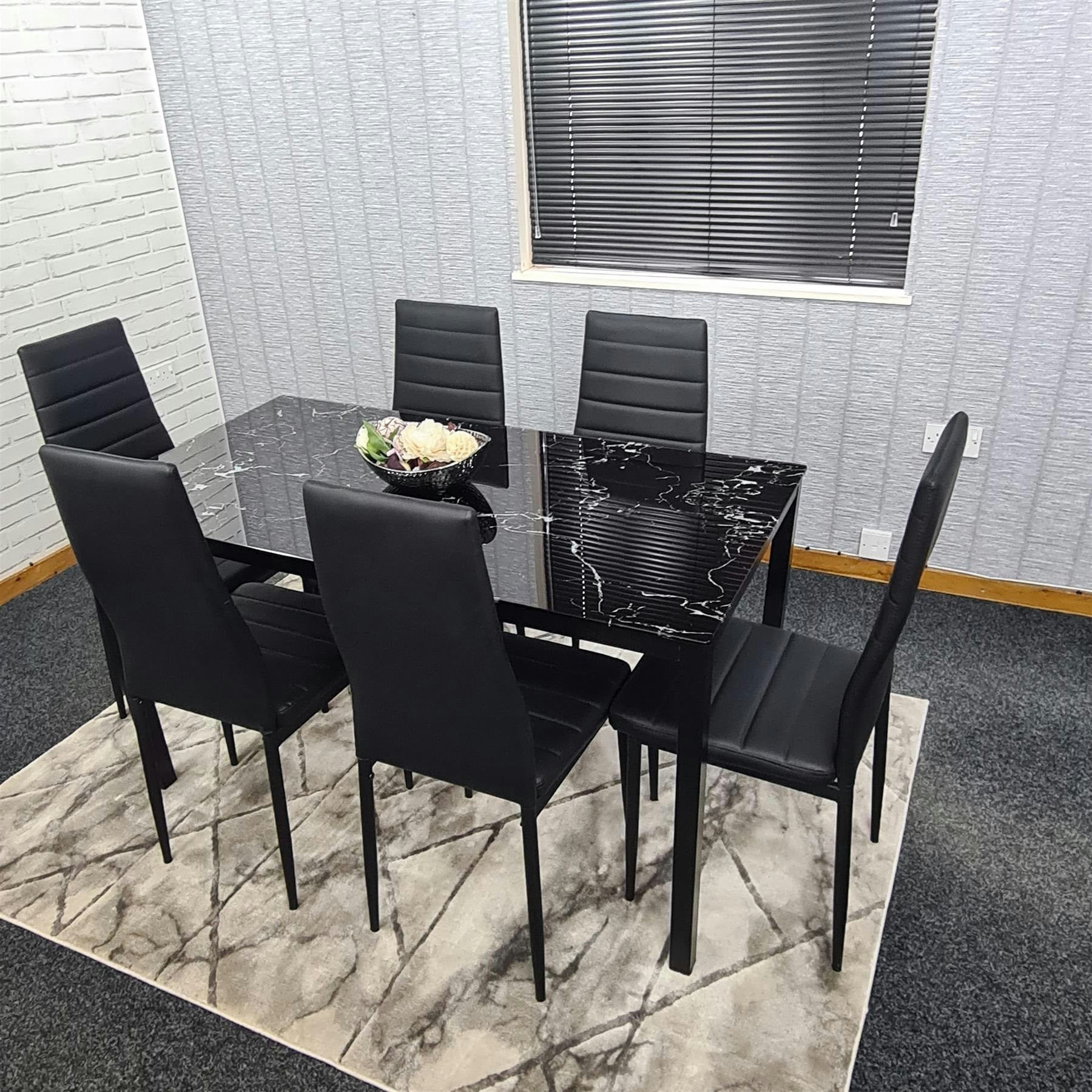 Kosy Koala Black Marble Effect Dining Table And 6 Chairs Set - Black - Image 6