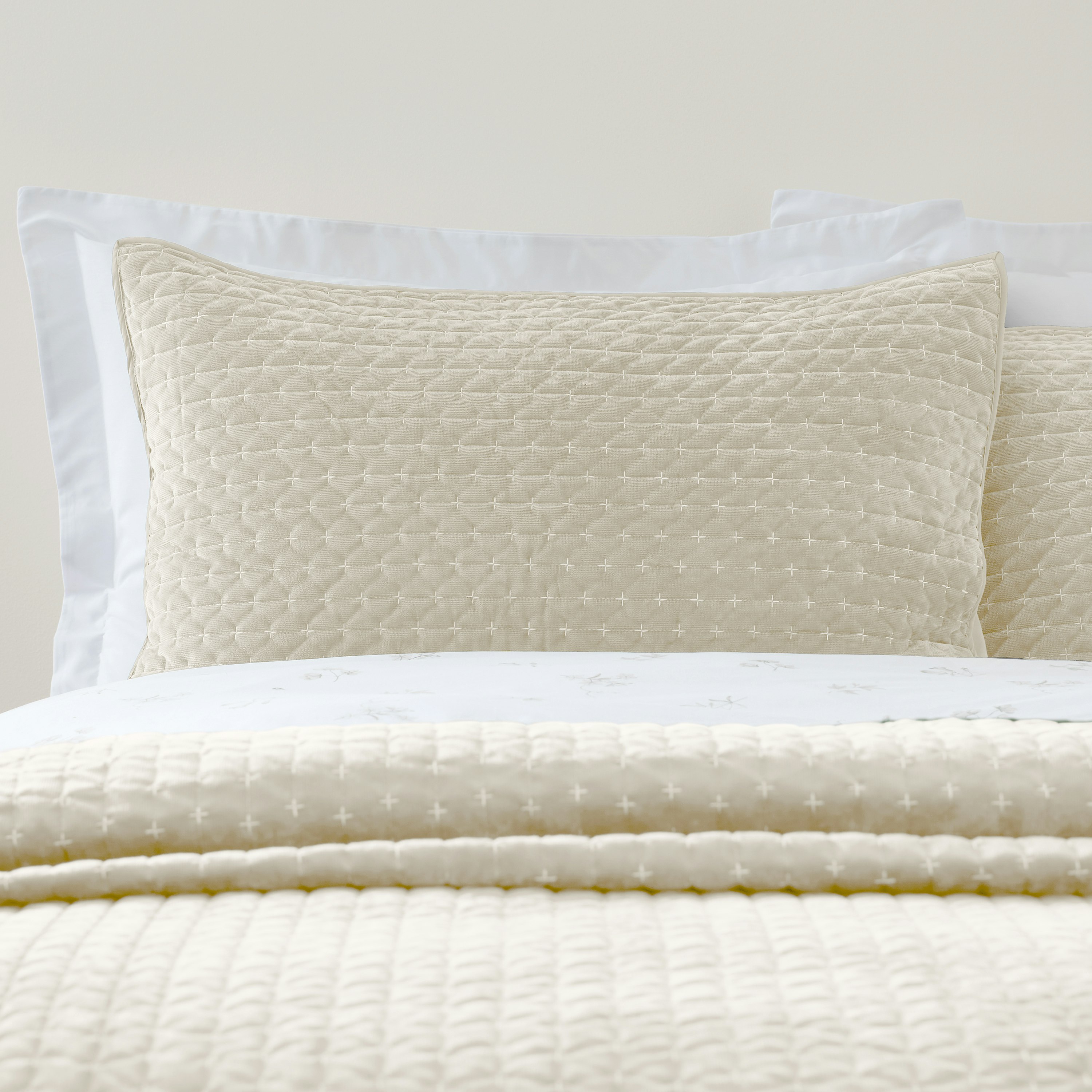 Bianca Attica Velvet Embroidered Pillow Sham Pair Natural - Natural