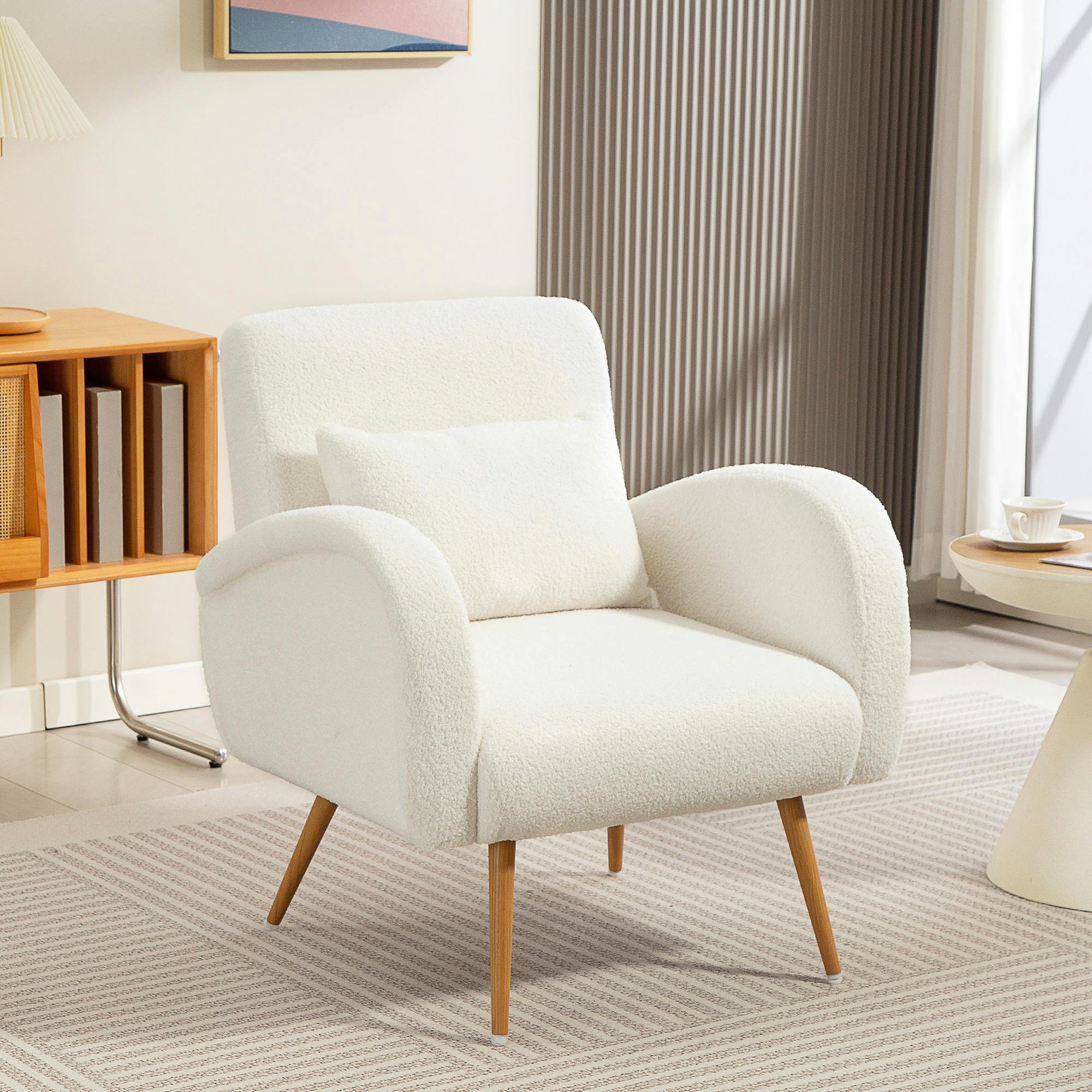 Rackhams Cream/White Teddy Fleece Upholstered Accent Chair With Metal Legs,