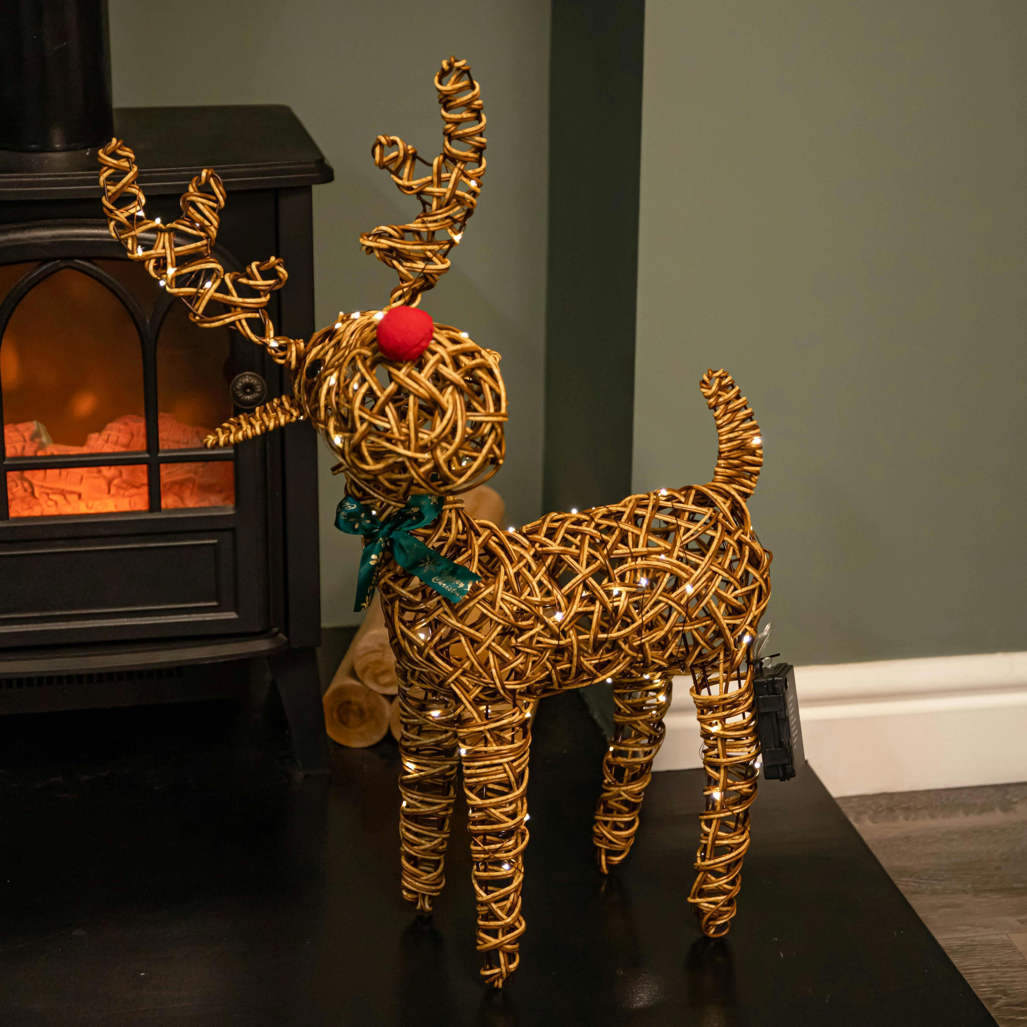 Samuel Alexander Unisex Brown 67Cm Battery Operated Light Up Christmas Reindeer With Red Nose & 80 Warm White Leds - Image 2
