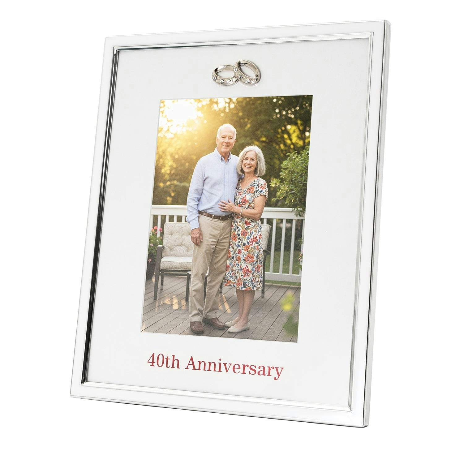 Happy Homewares Silver 40Th Anniversary Plated 5X7 Picture Frame With Double Diamante Rings