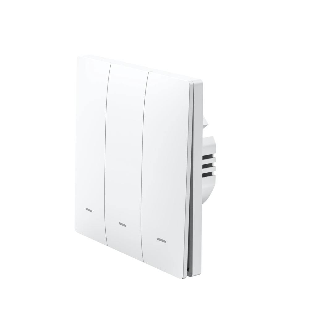 Ener-J Light/White 3 Gang Smart Wifi Push Button Switch No Neutral Required, Led Indicator, App & Voice Control (Alexa, Google, Siri)