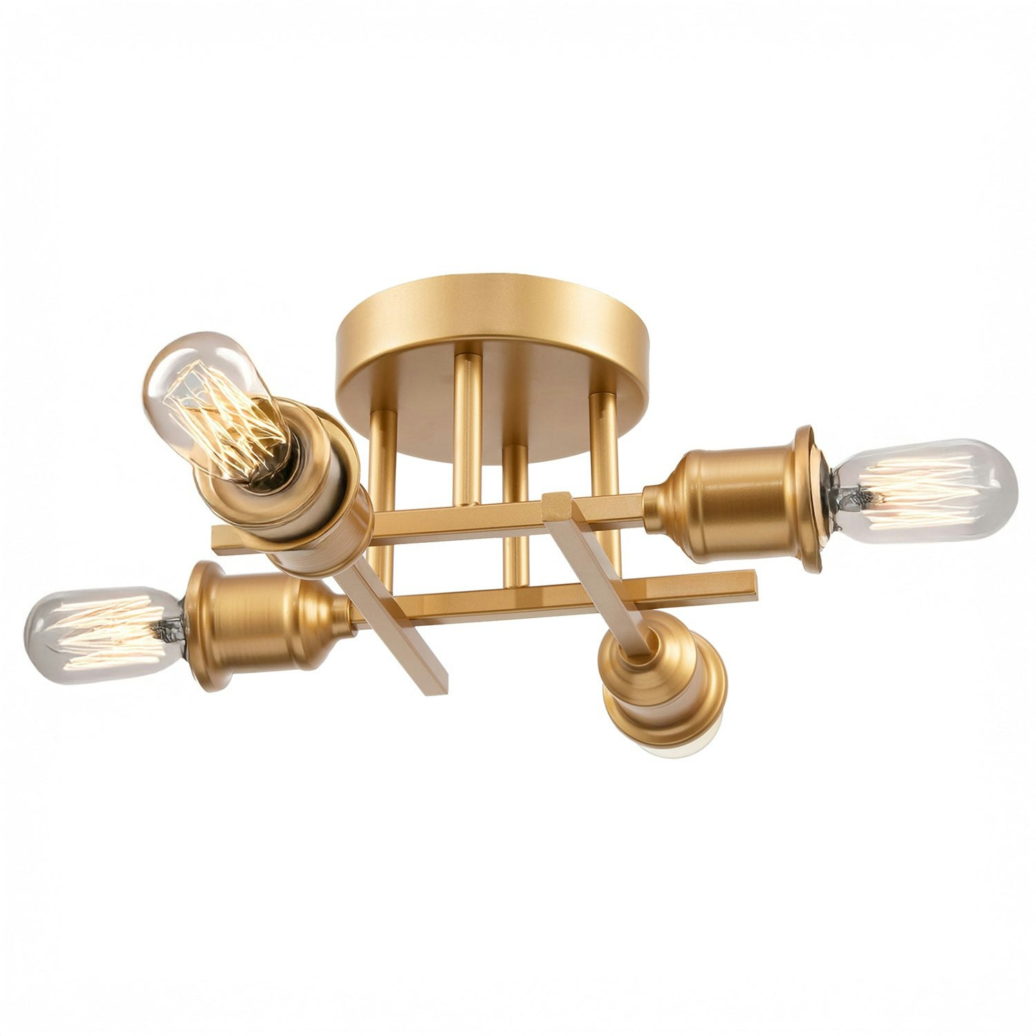 Rackhams Gold/Light Industrial Vintage Satin Ceiling Fitting With Traditional Lampholders