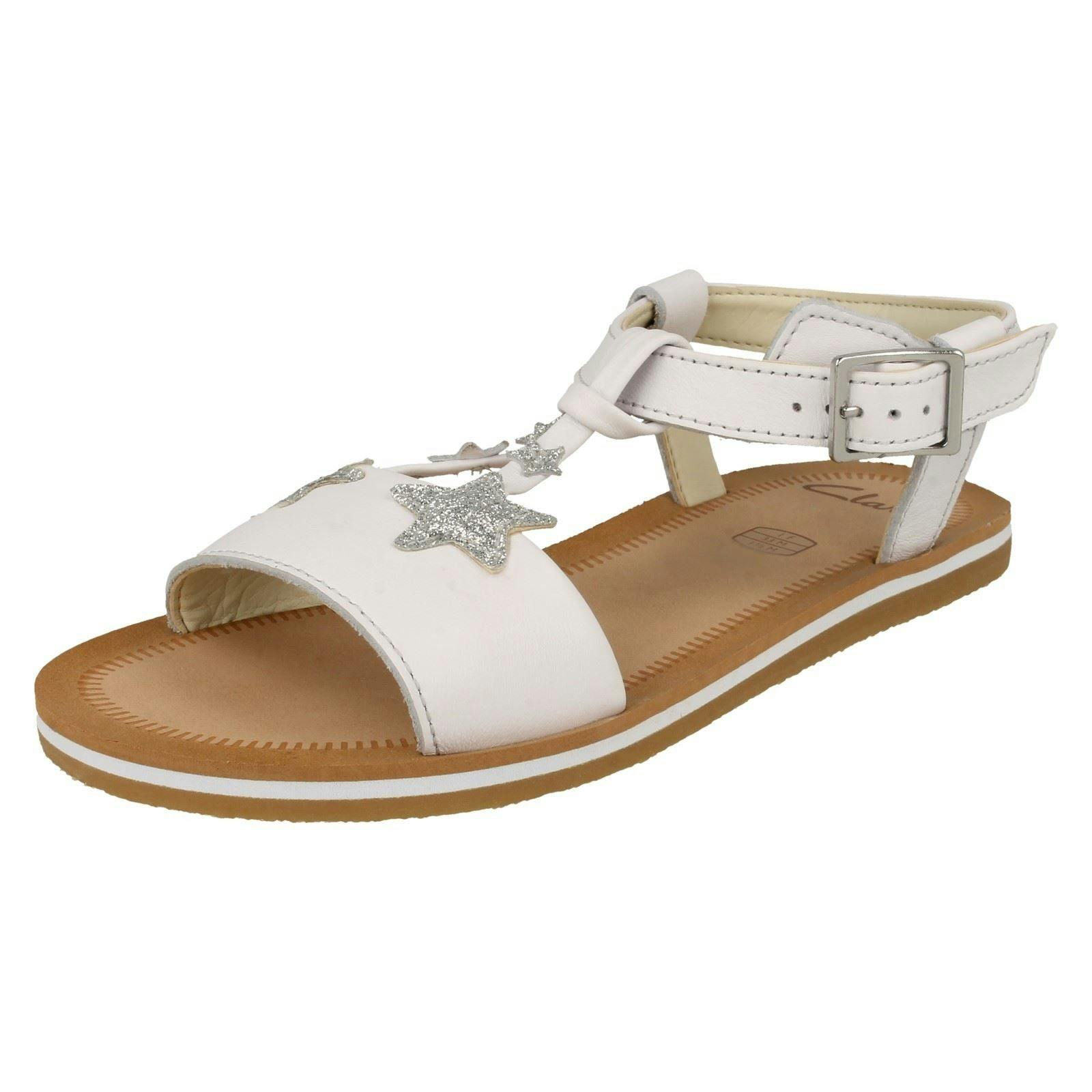 Clarks Girls White Star Detailed Sandals Finch Summer K - Uk 10.5 Child