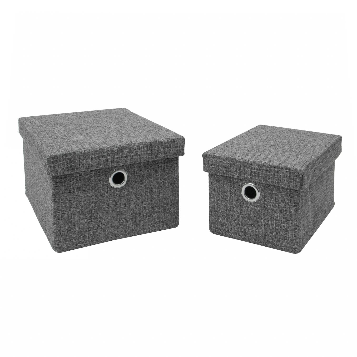 Jvl Grey Chroma Rectangular Lidded Fabric Storage Baskets For Home Organisation, Set Of 2,