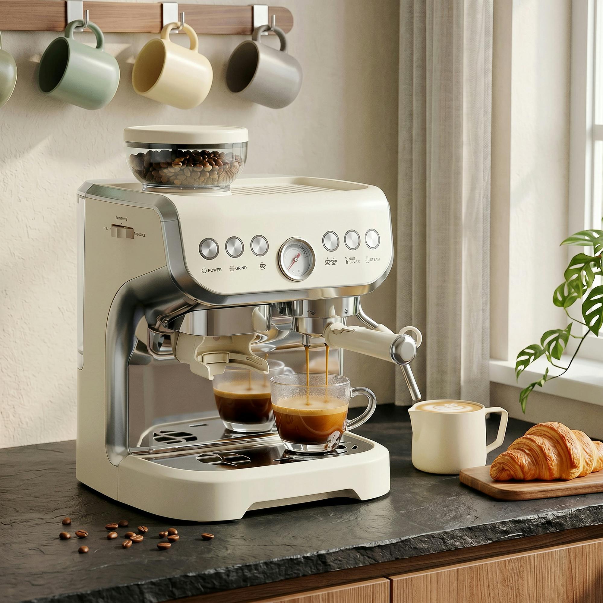 Homcom Cream/White Bean To Cup Coffee Machine With Integrated Bean Grinder,