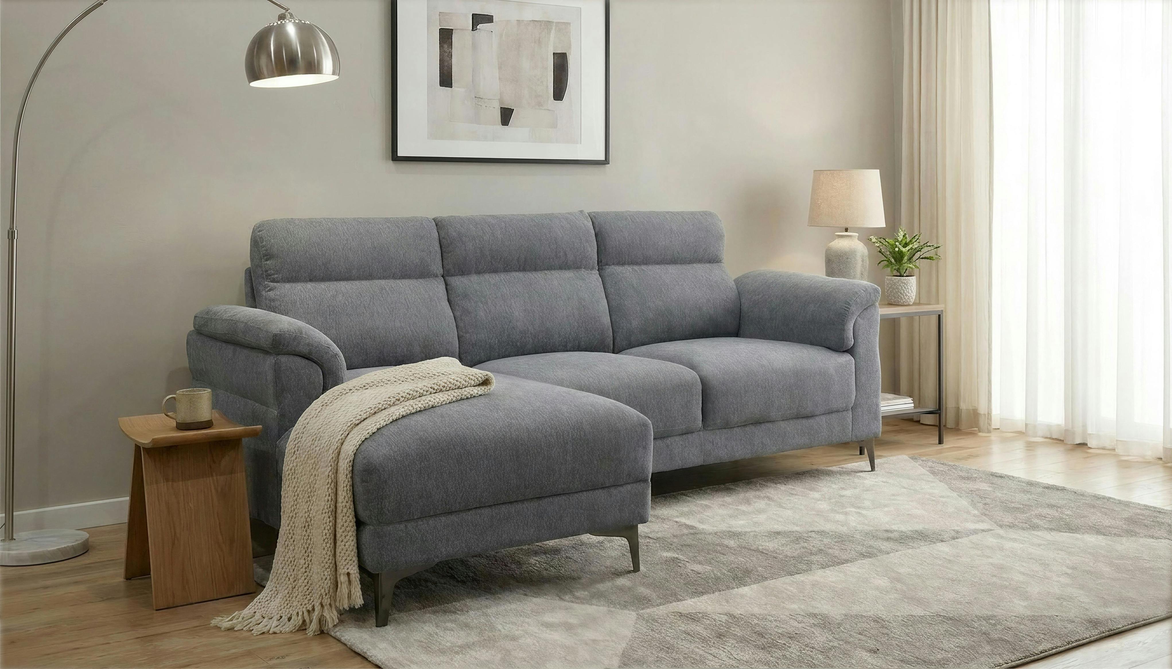 Brooklyn Roxy 3 Seater Left Hand Chaise Sofa - Grey - Image 2