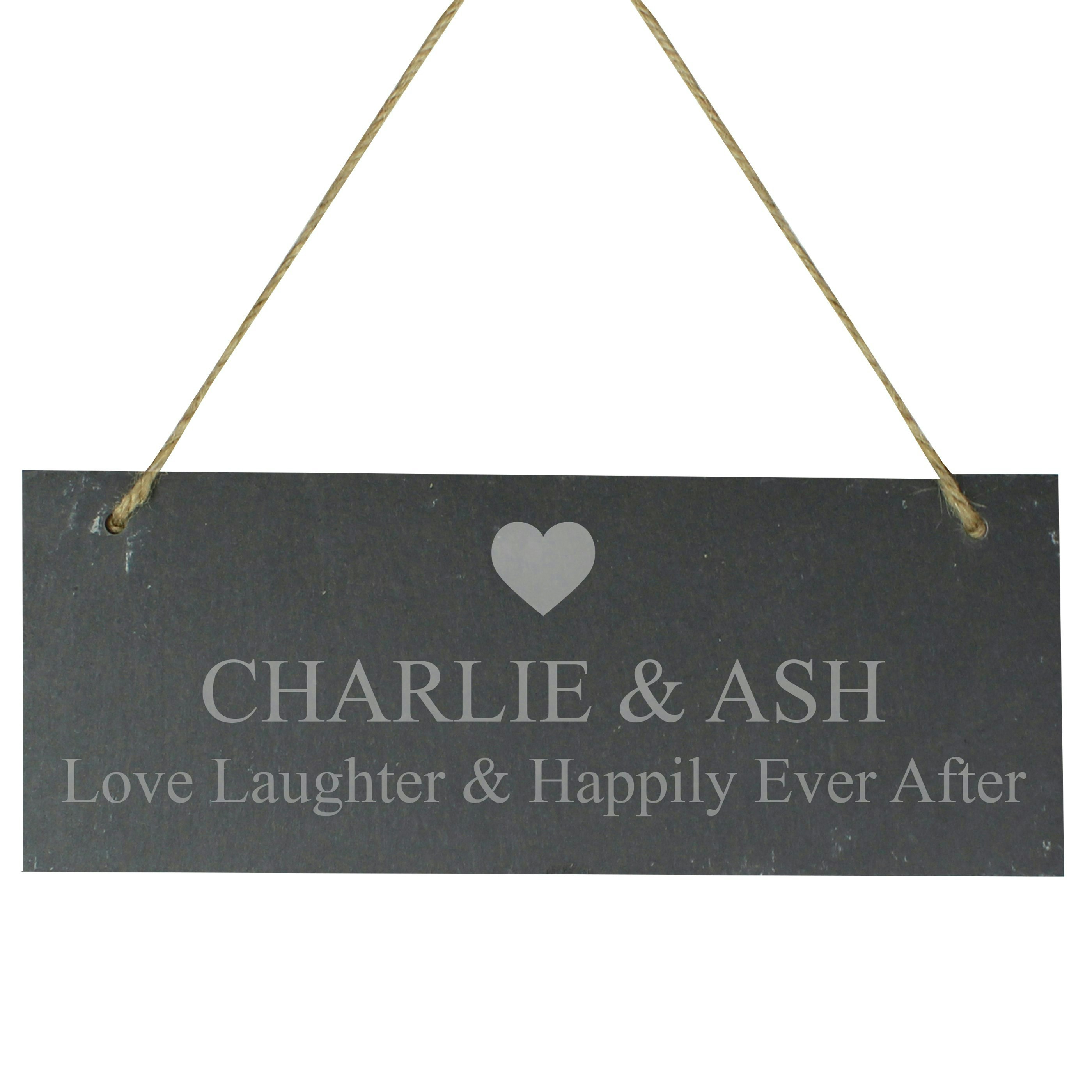 Personalised Memento Company Gold Personalised Heart Motif Hanging Slate Plaque