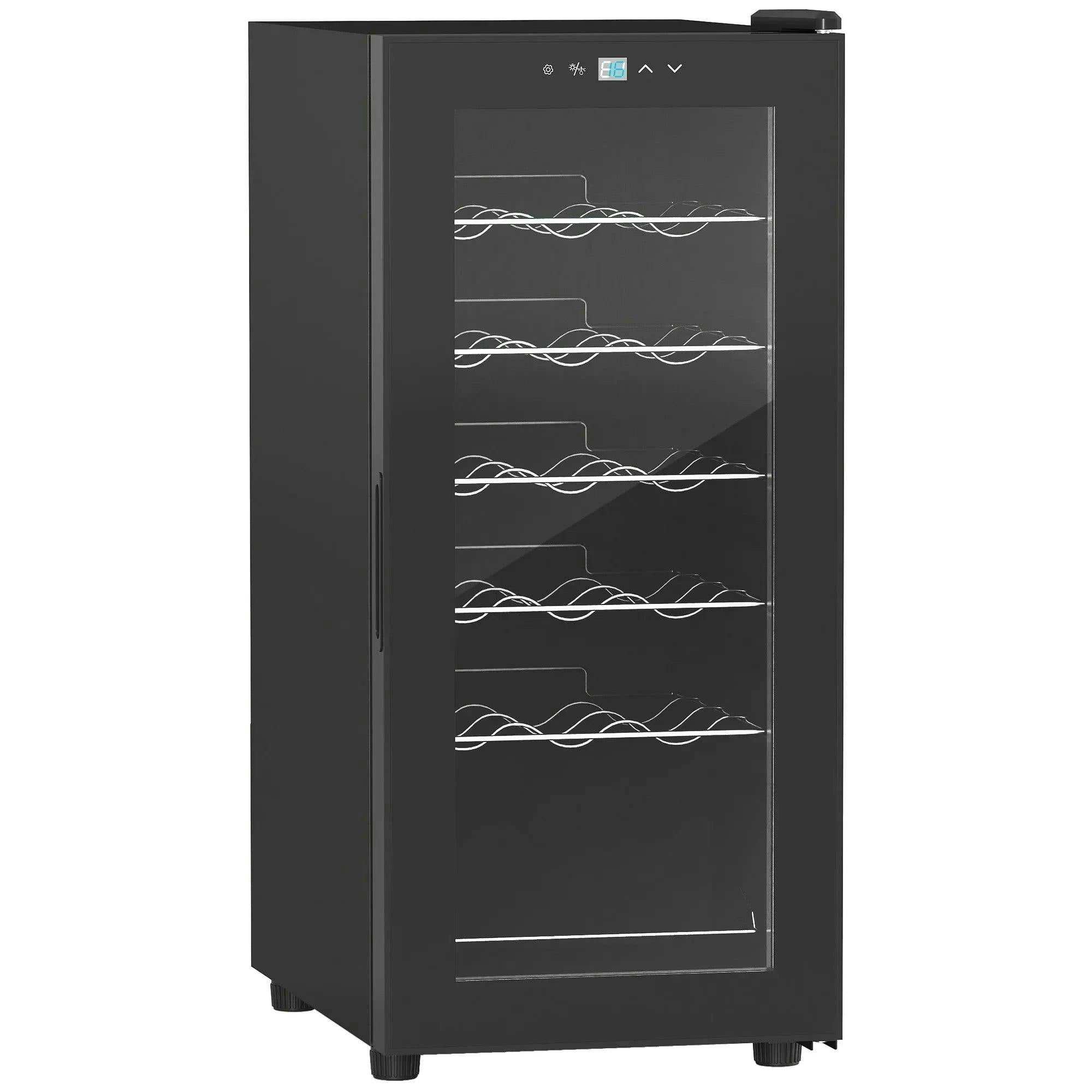HOMCOM 50L Wine Cooler 18 Bottles 5-18° Freestanding Wine Fridge Black | Glass Door, LED Light, Temperature Control, Digital Touch Screen - Image 6