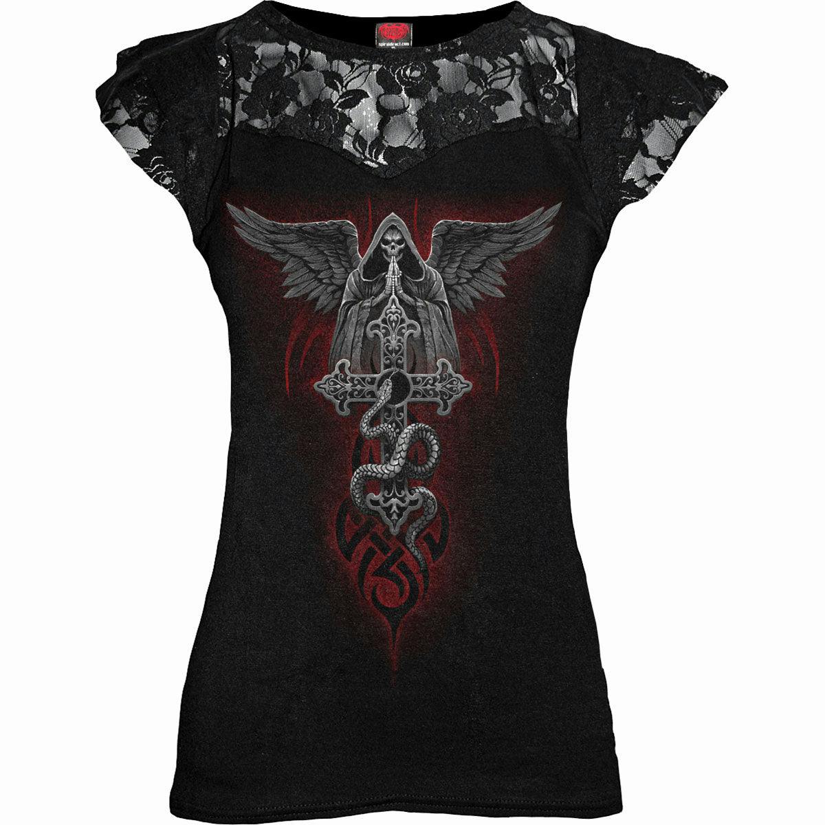 Spiral Direct Black The Dead - Lace Layered Cap Sleeve Top - 3XL - Digital - Digital