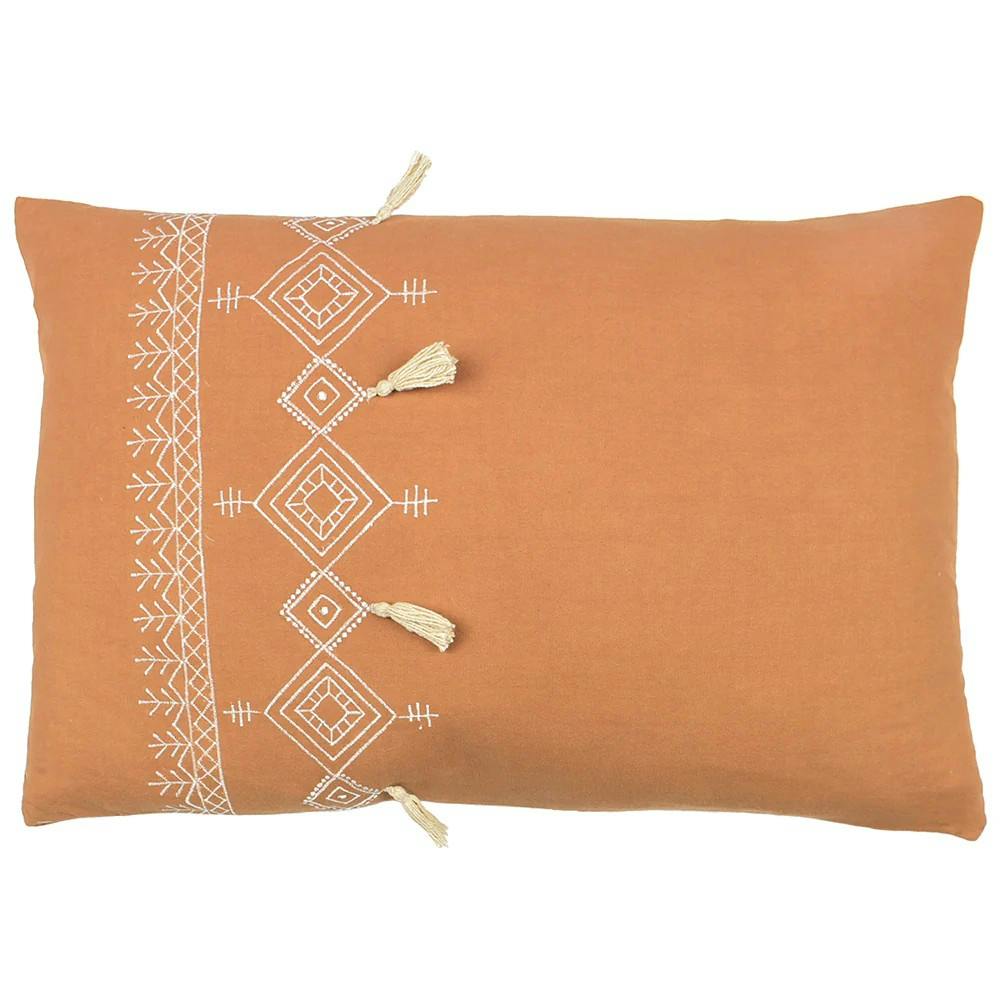 Rackhams Orange Pritta Tassel Cushion Cover - Cinnamon - 40Cm X 60Cm - Cinnamon - 100% Cotton
